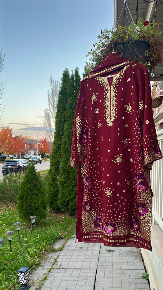 Mehr-e-Maroon – Handcrafted Sequins in Royal Deep Red