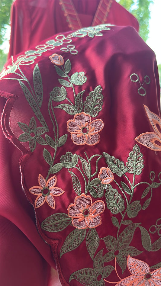 Zarveen Garnet — Deep Red Silk Kaftan Set