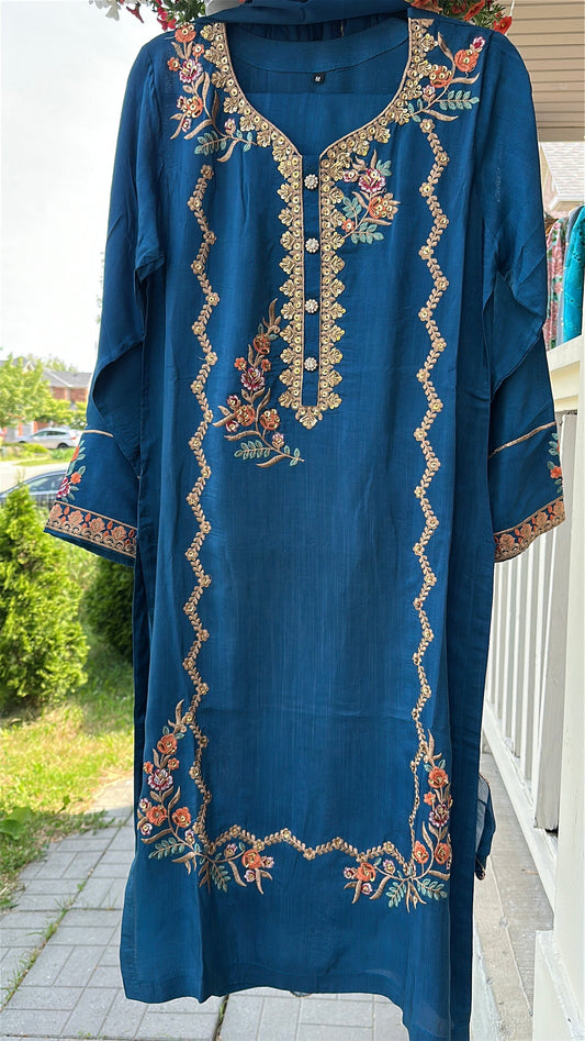 Blue Embroidered