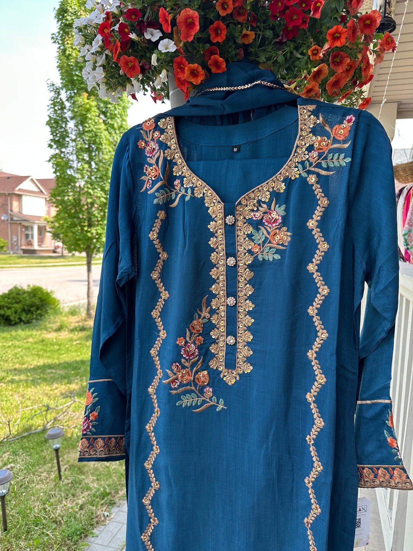Blue Embroidered