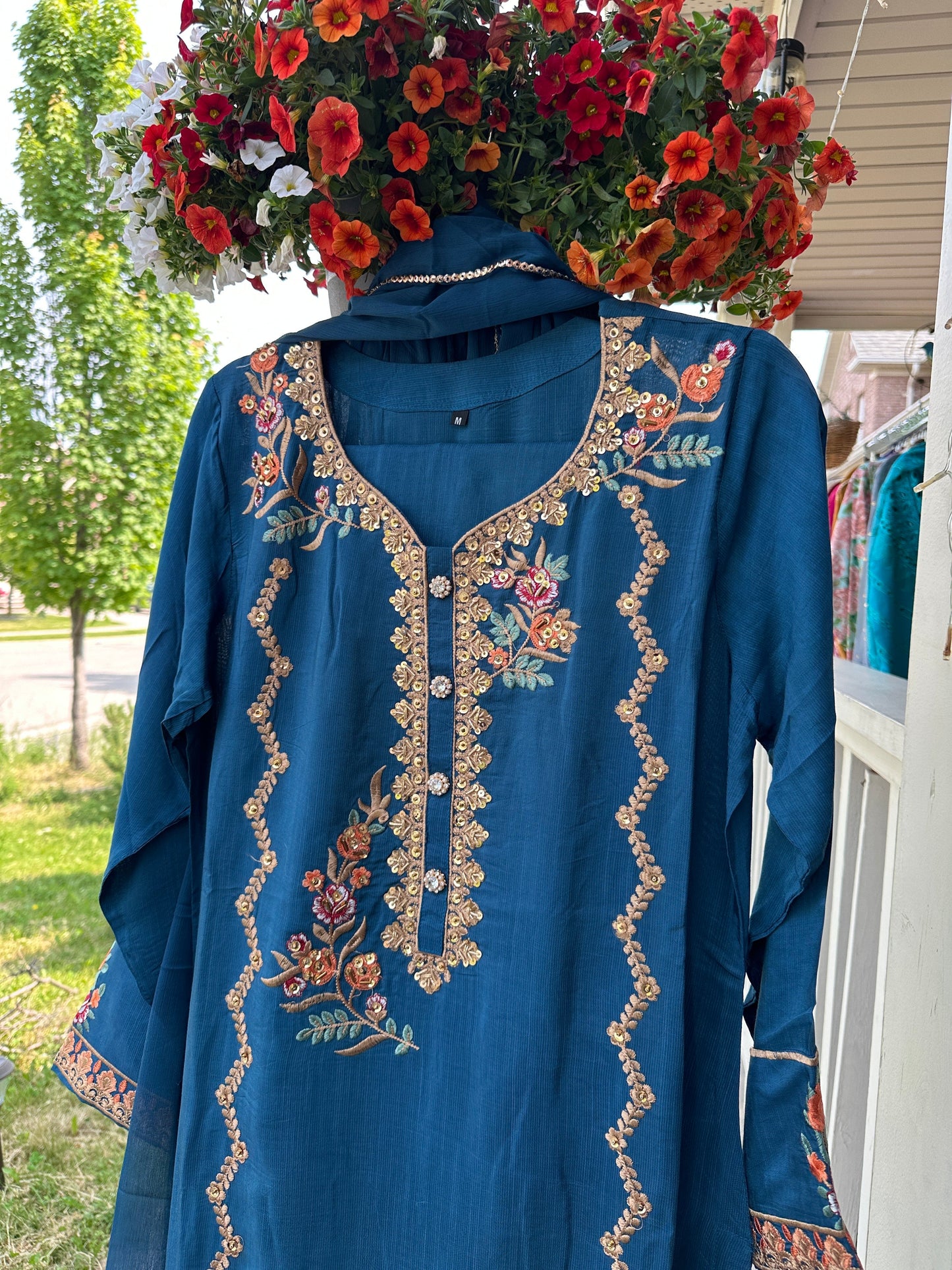 Blue Embroidered