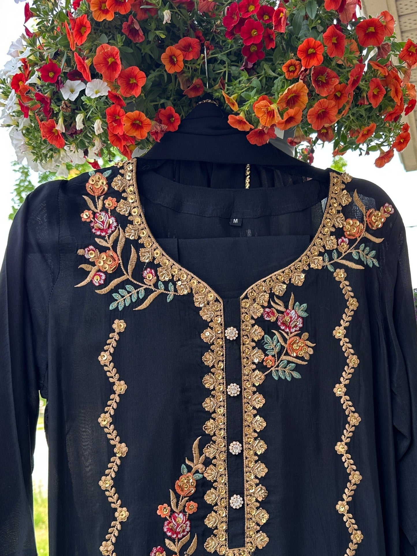 Black Floral Embroidered