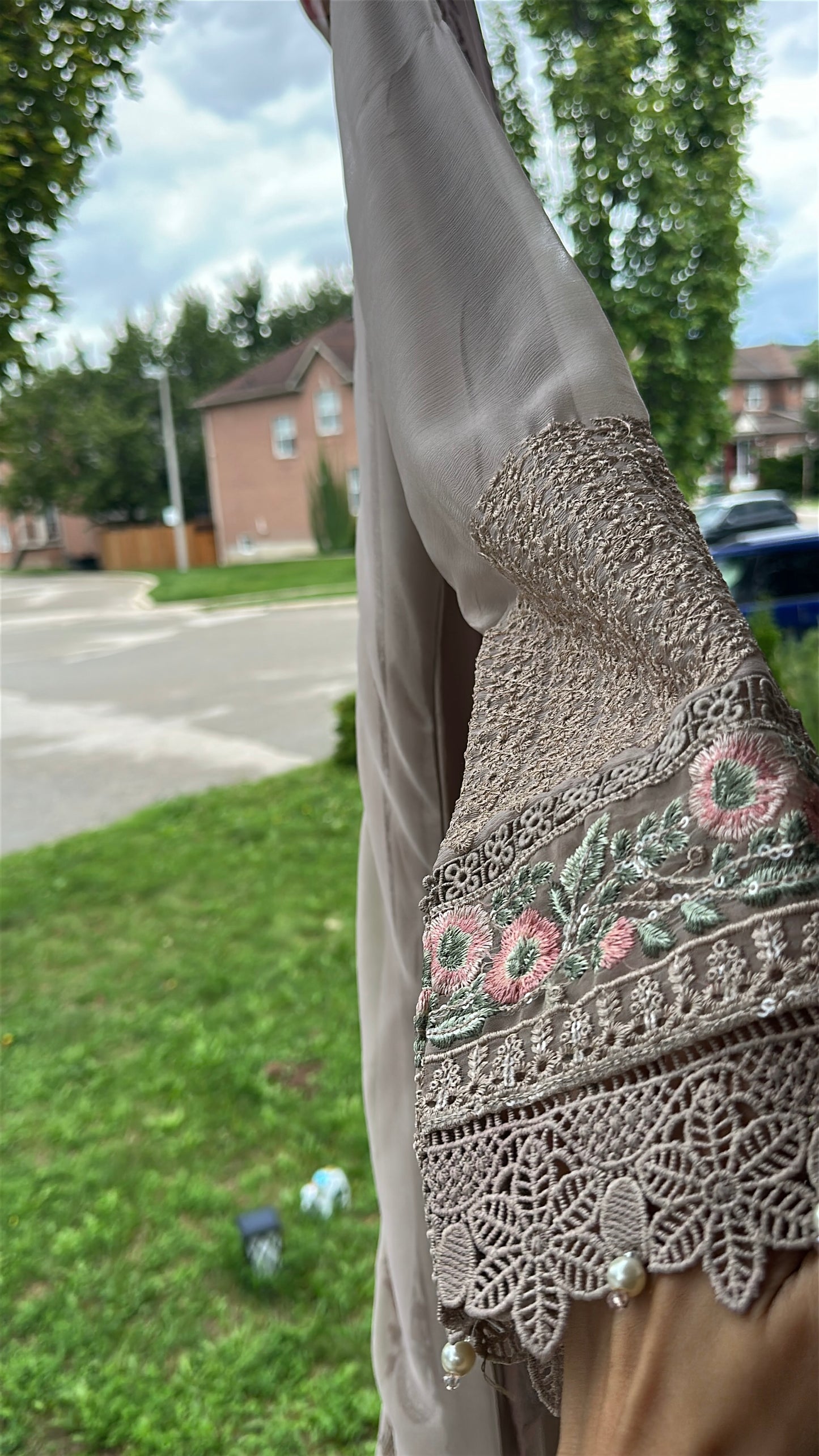 Mink Taupe Rosé Élan — Embroidered Chiffon 3-Piece Set