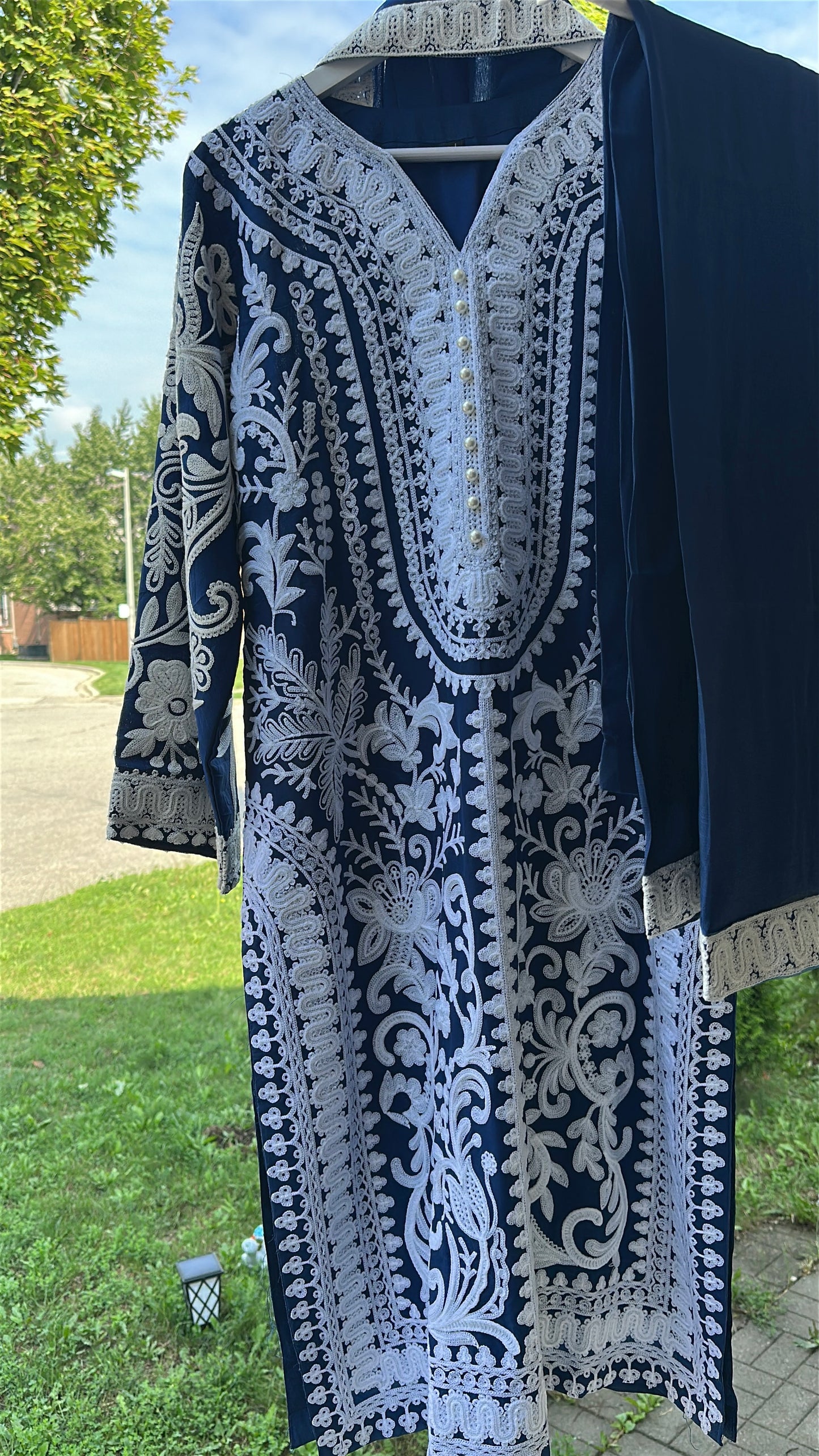 Midnight Ivory — Embroidered Chiffon Three-Piece Set