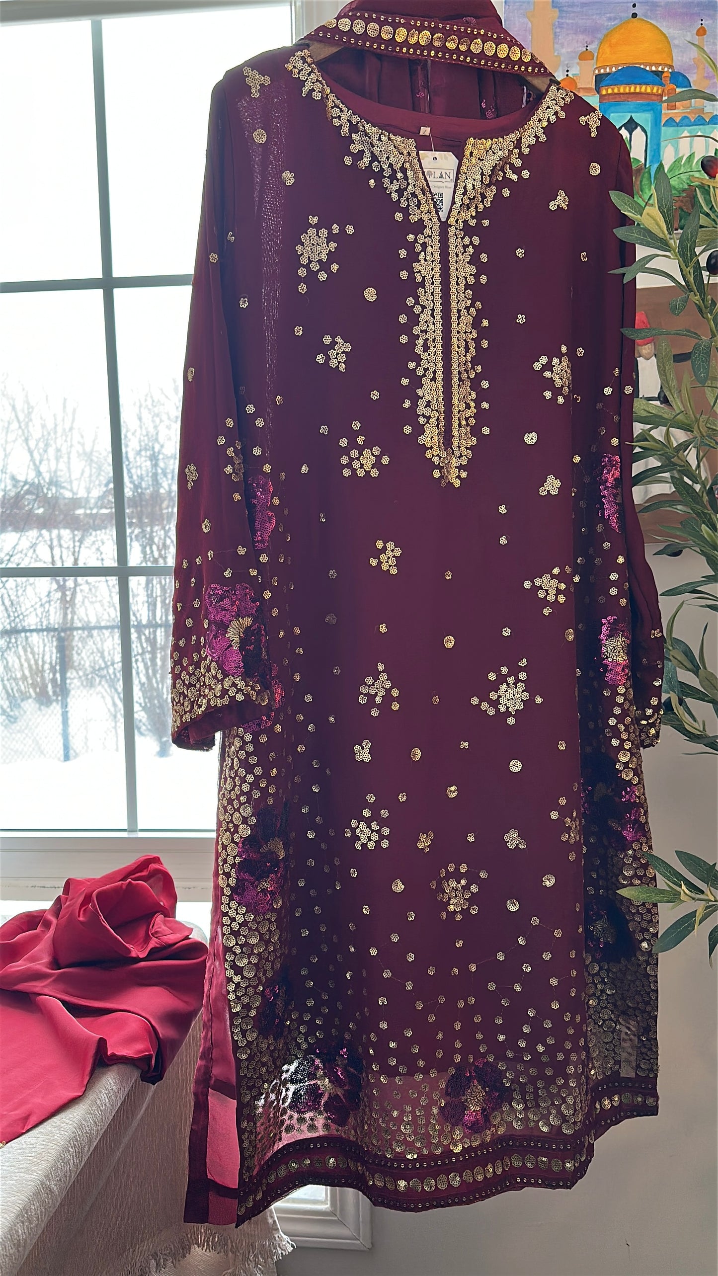 Mehr-e-Maroon – Handcrafted Sequins in Royal Deep Red