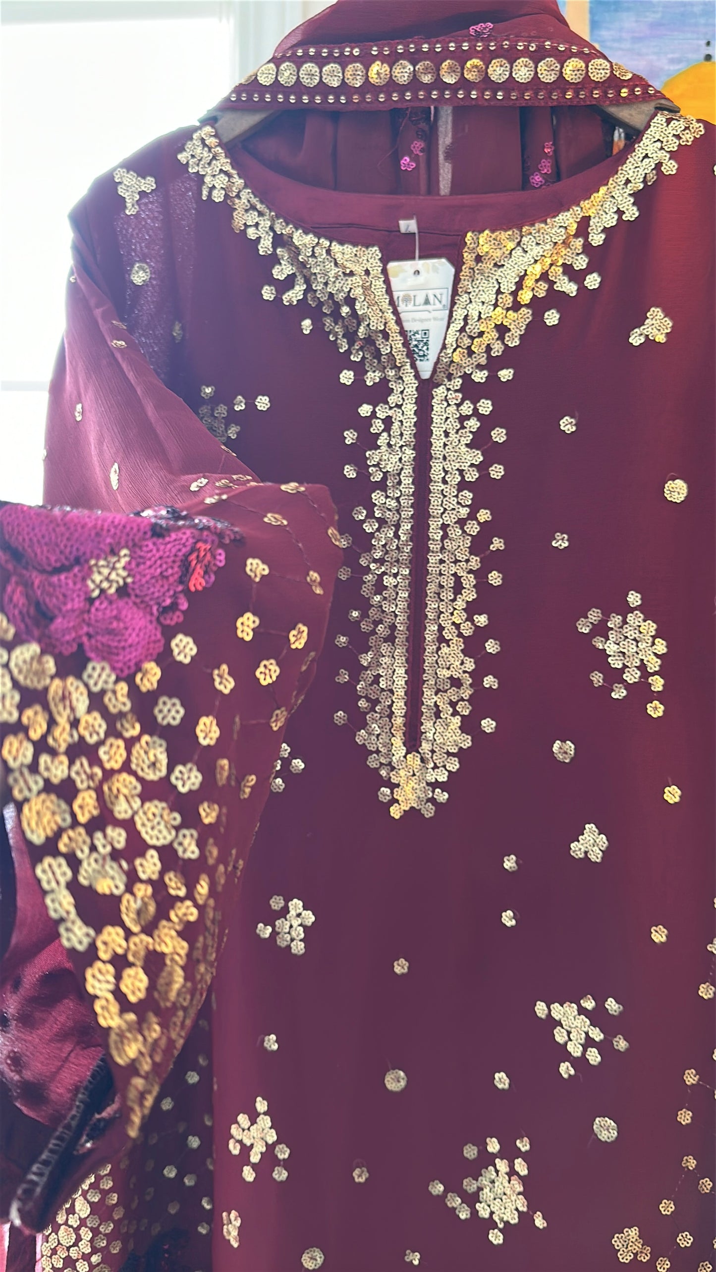 Mehr-e-Maroon – Handcrafted Sequins in Royal Deep Red