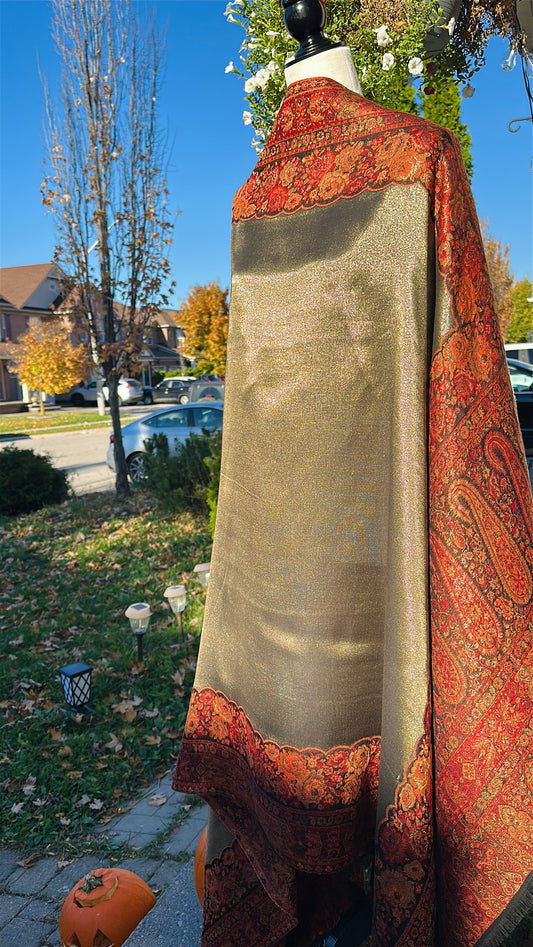 Zarq-e-Mahtab – The Moonlit Copper Drape Shawl