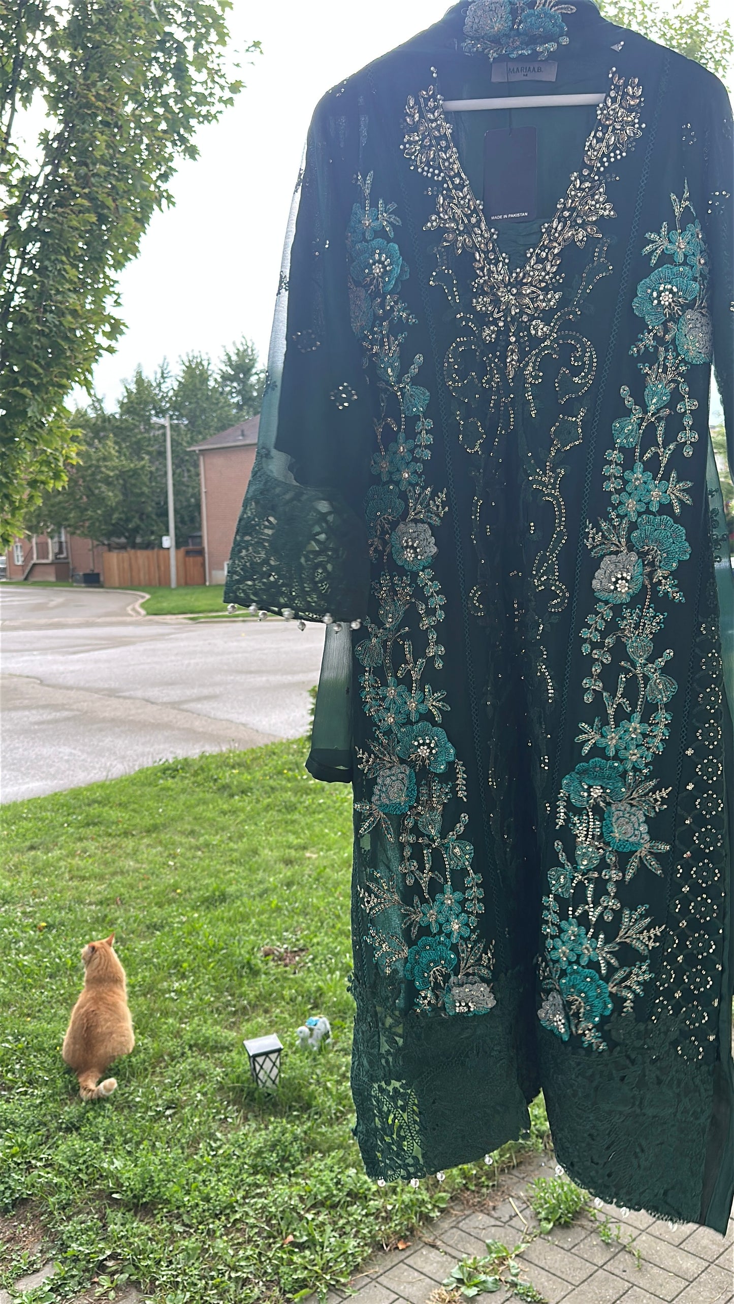 Midnight Emerald Élan — Luxury Embellished Chiffon 3-Piece Set