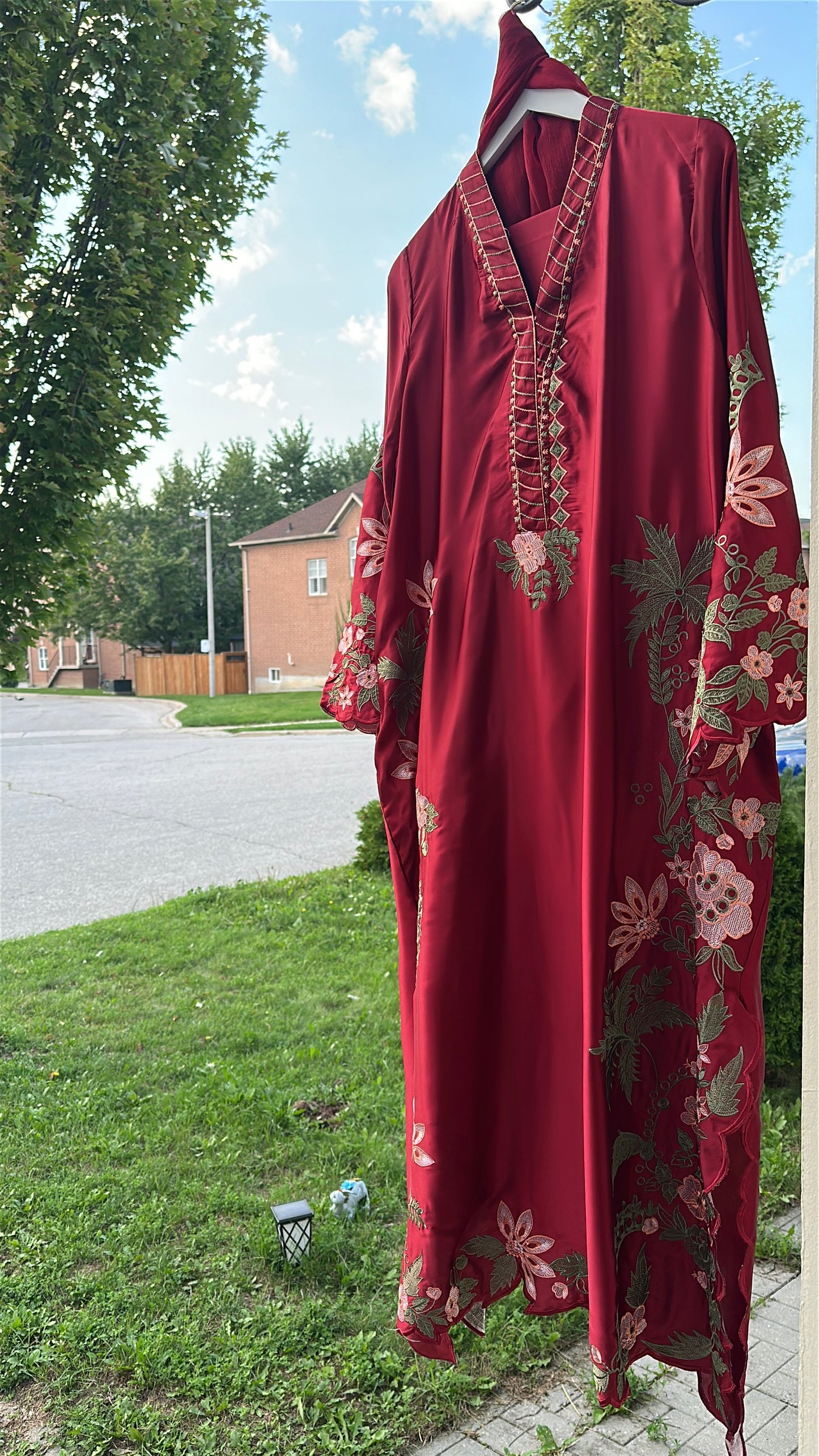 Zarveen Garnet — Deep Red Silk Kaftan Set