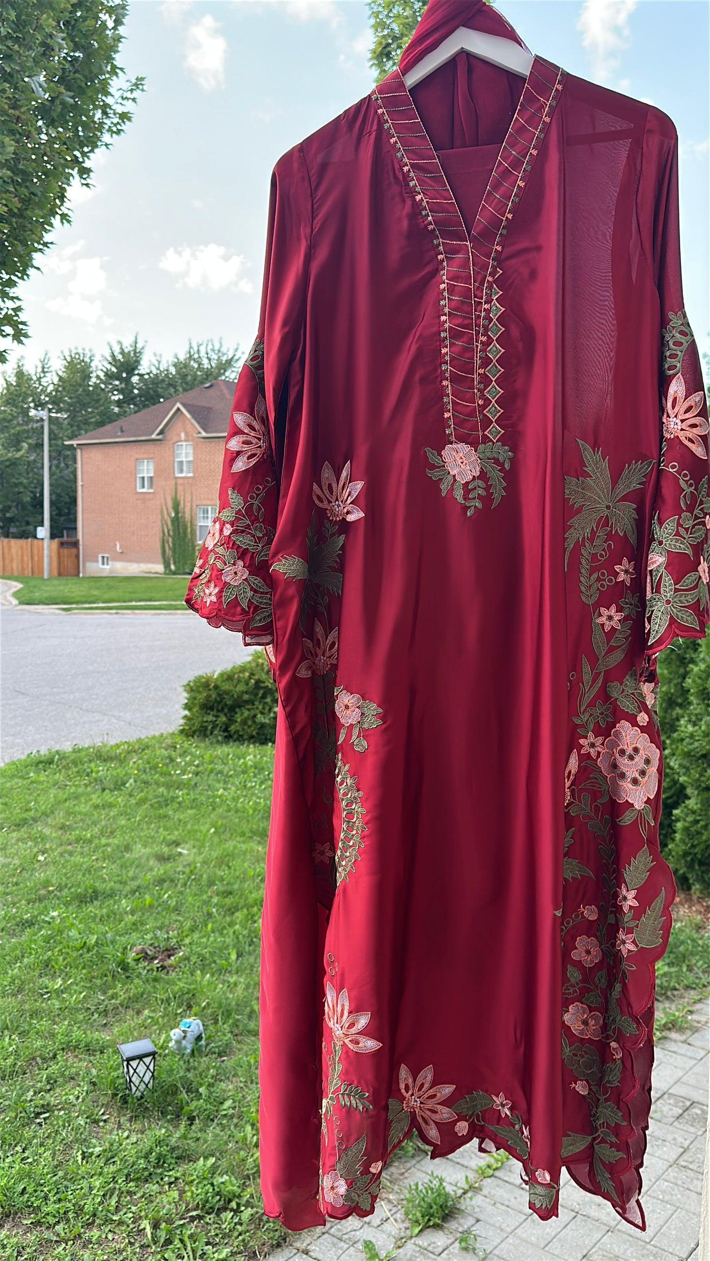 Zarveen Garnet — Deep Red Silk Kaftan Set