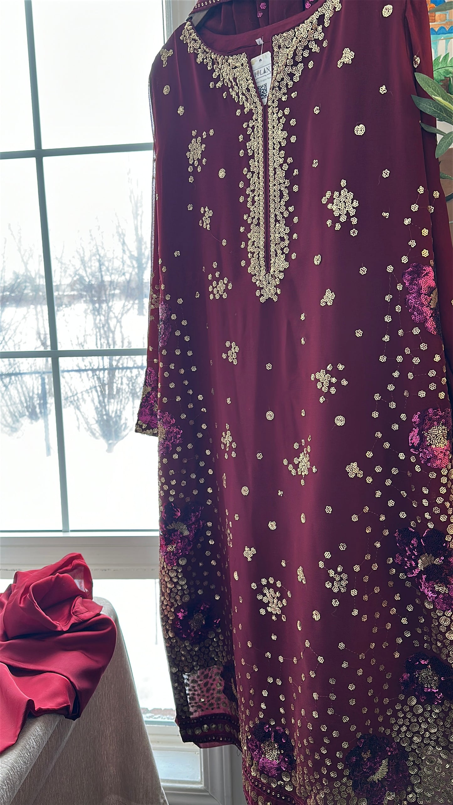 Mehr-e-Maroon – Handcrafted Sequins in Royal Deep Red