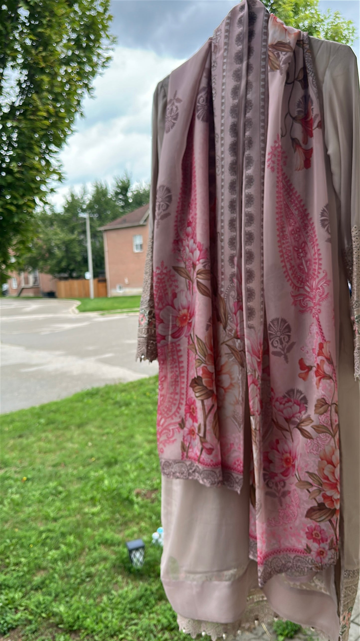 Mink Taupe Rosé Élan — Embroidered Chiffon 3-Piece Set