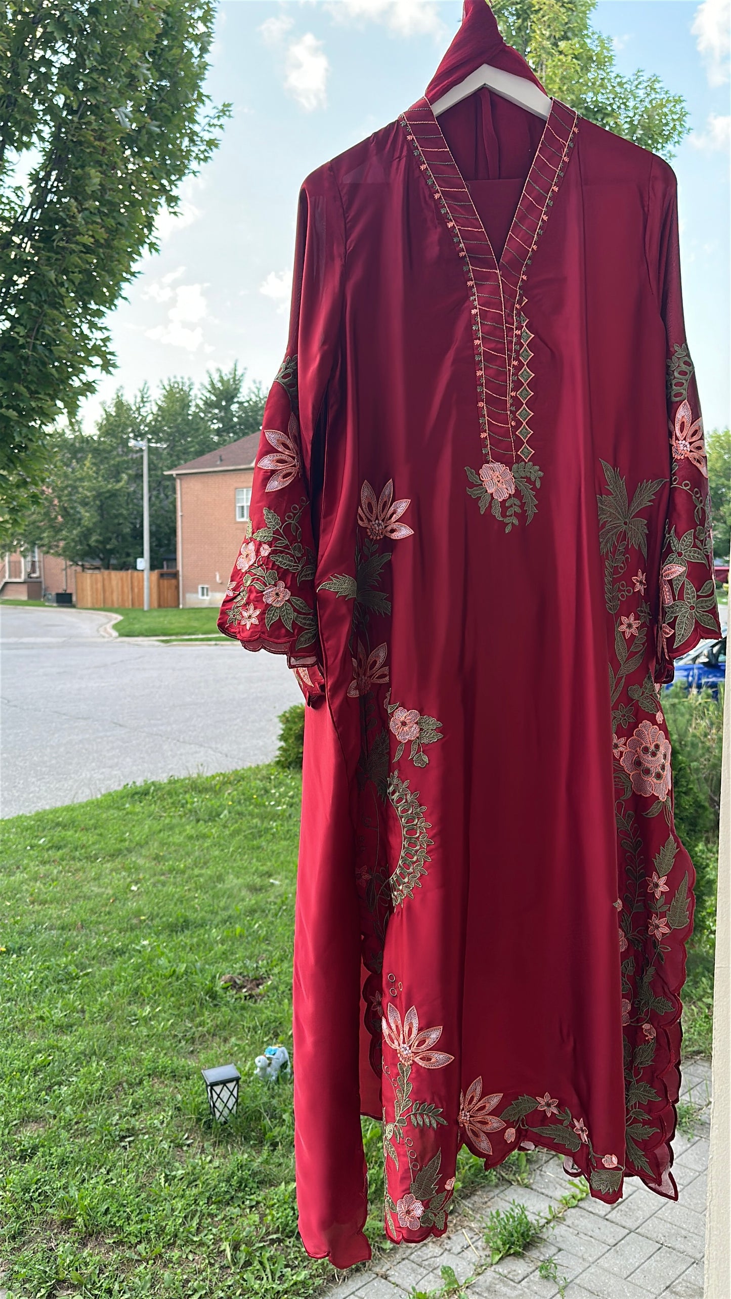 Zarveen Garnet — Deep Red Silk Kaftan Set