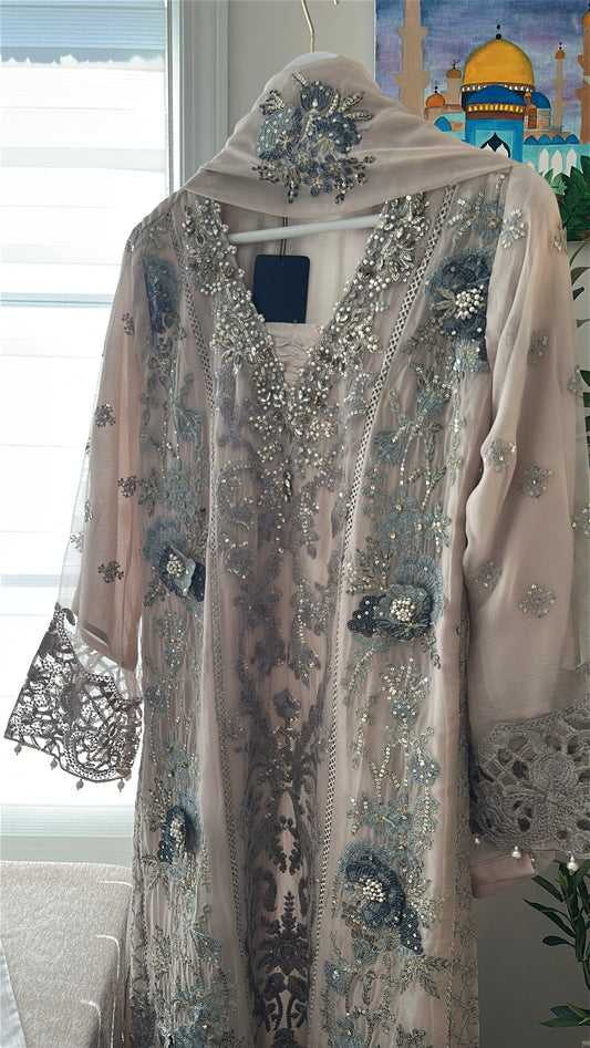 Mink Feroza Élan — Luxury Embellished Chiffon 3-Piece