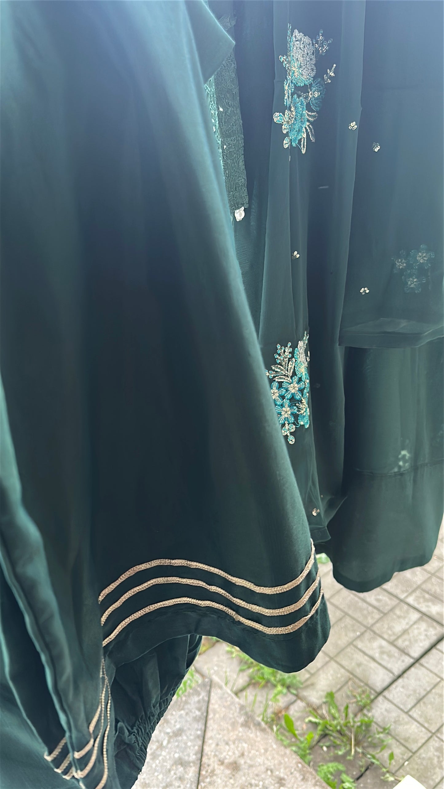 Midnight Emerald Élan — Luxury Embellished Chiffon 3-Piece Set