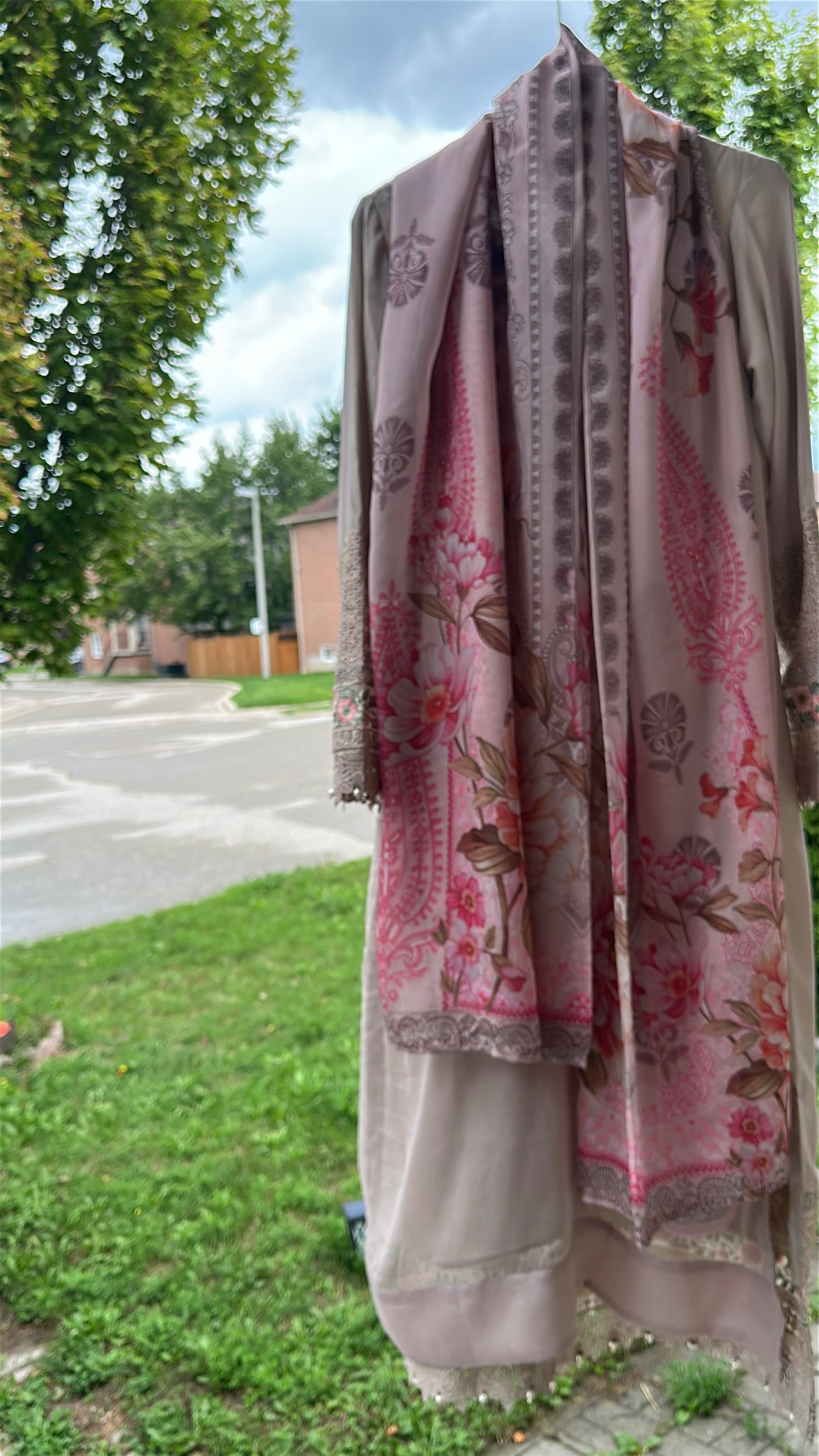 Mink Taupe Rosé Élan — Embroidered Chiffon 3-Piece Set