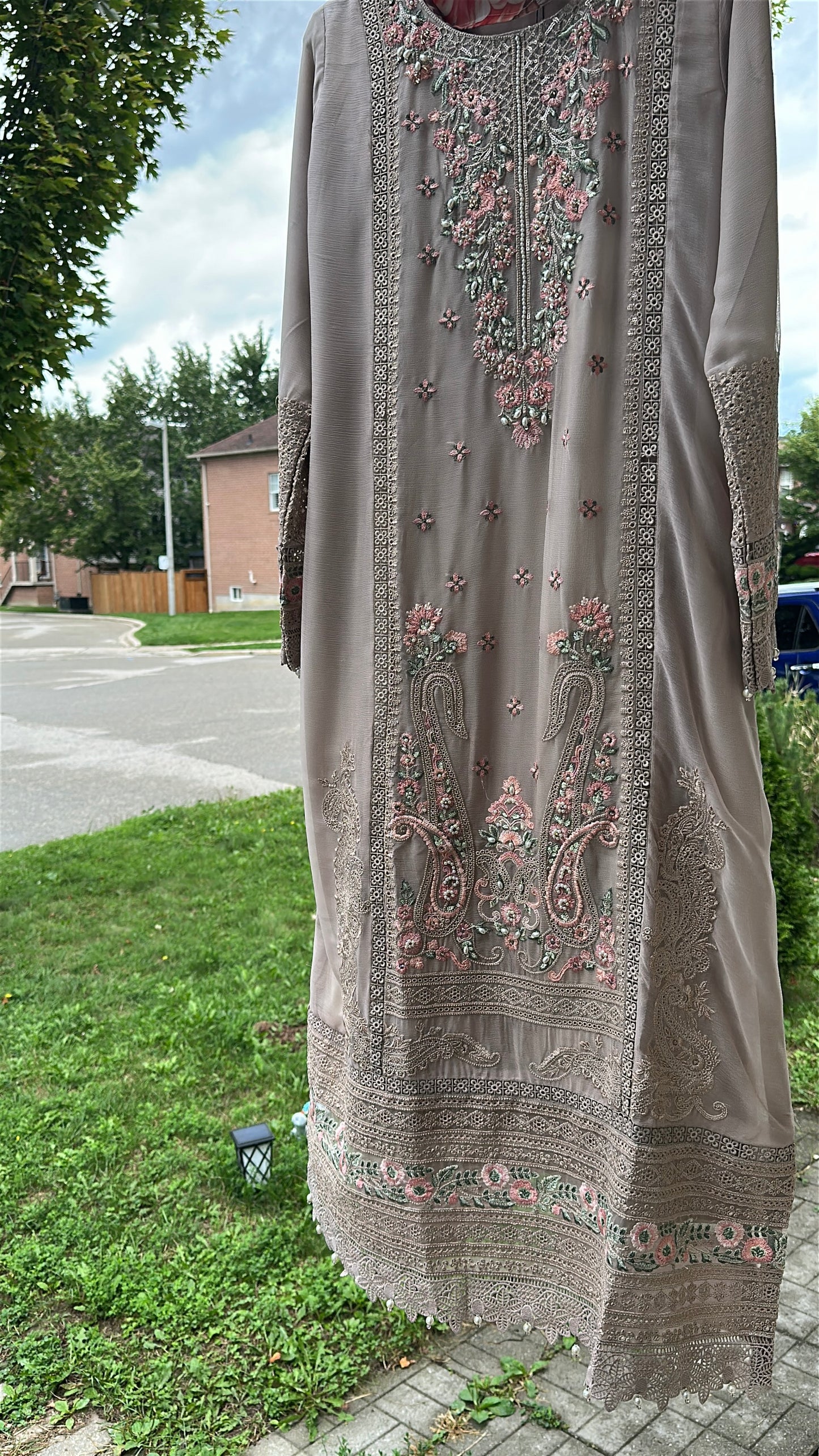 Mink Taupe Rosé Élan — Embroidered Chiffon 3-Piece Set