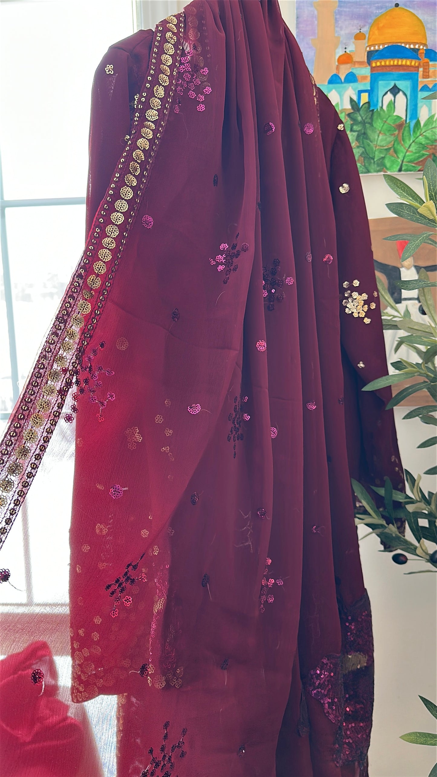 Mehr-e-Maroon – Handcrafted Sequins in Royal Deep Red