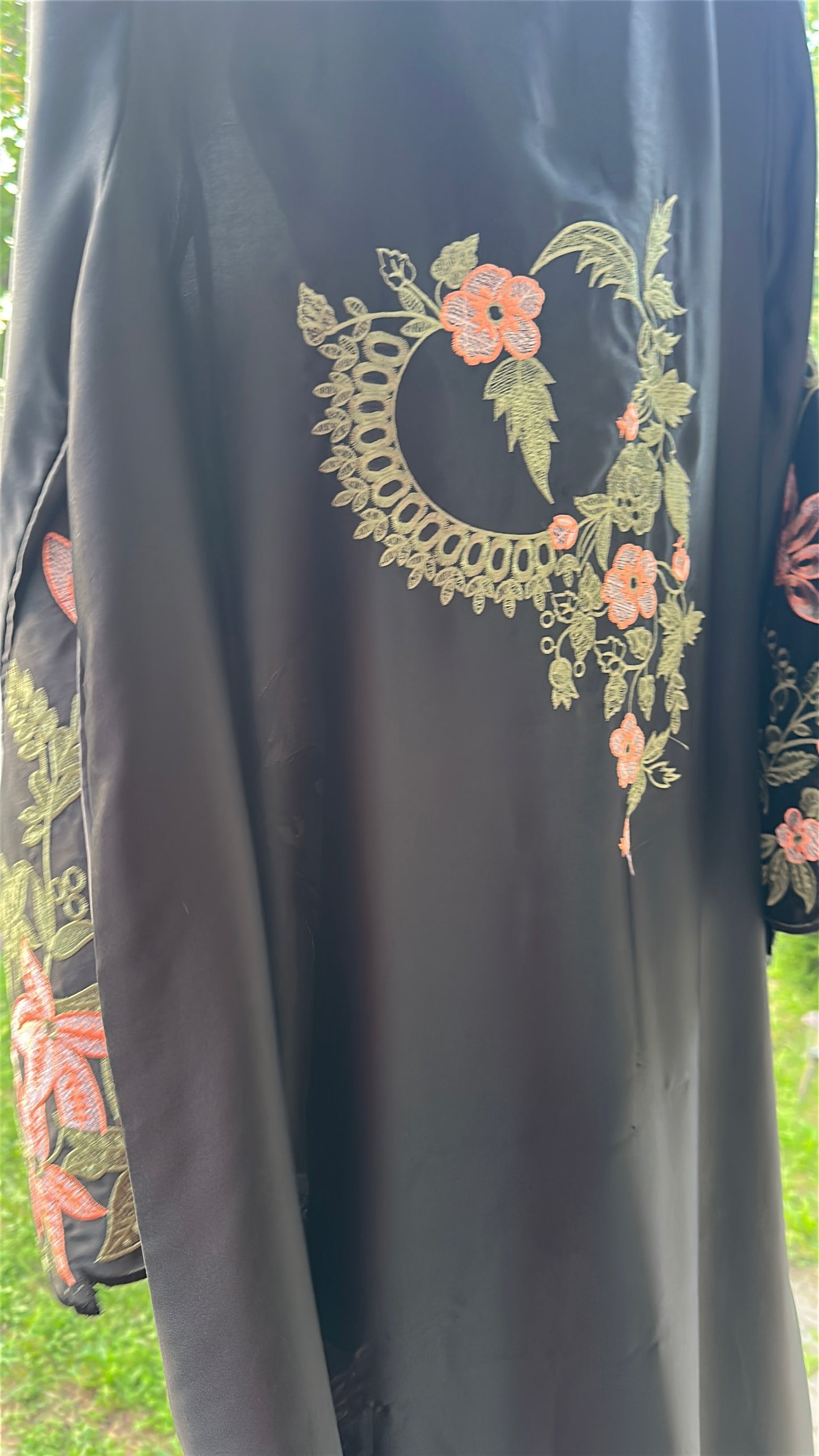 Zarveen Noir — Black Silk Embroidered Kaftan Set