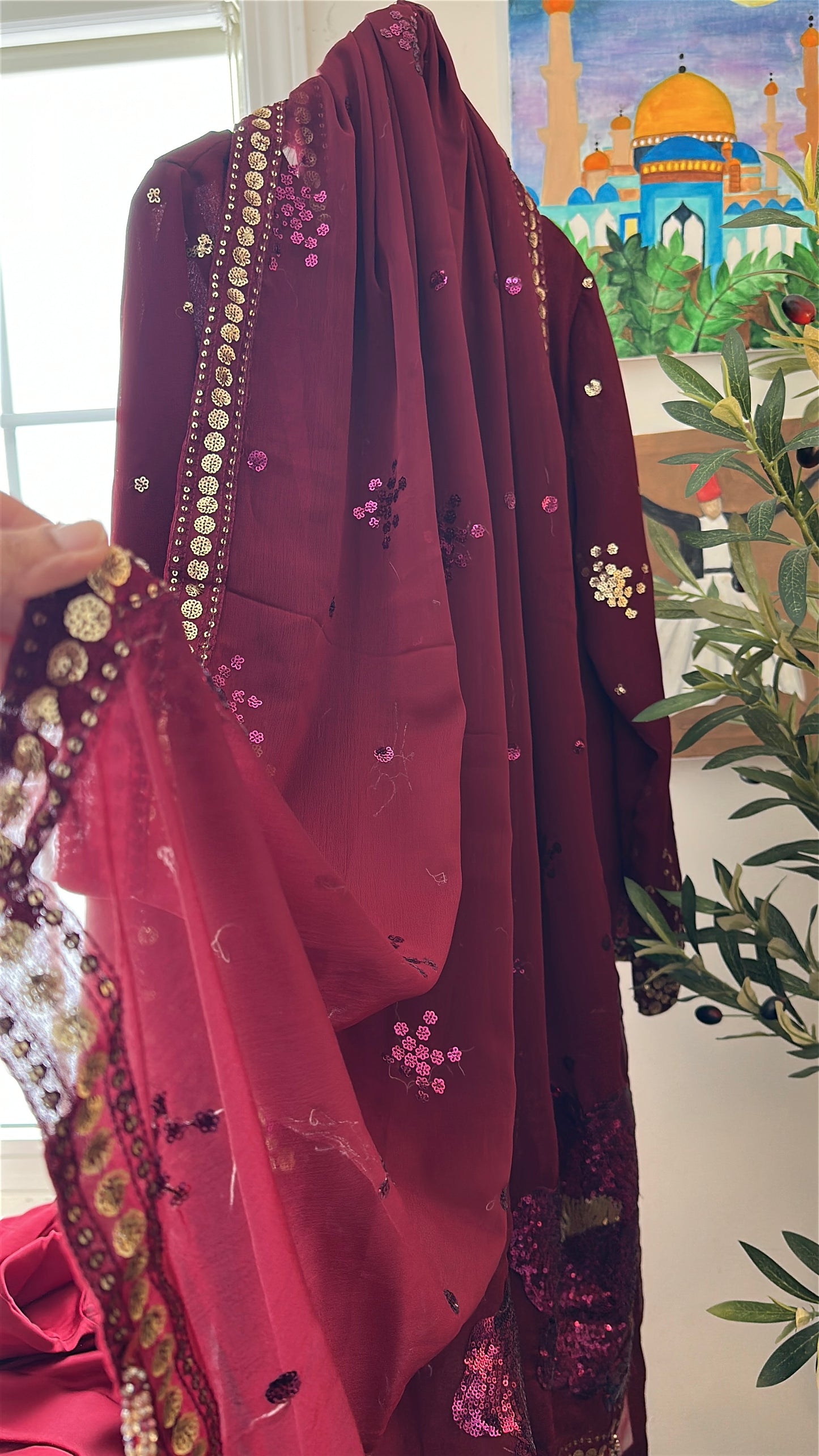 Mehr-e-Maroon – Handcrafted Sequins in Royal Deep Red