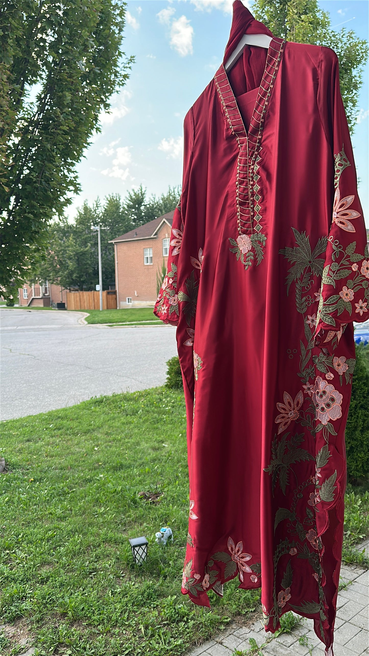Zarveen Garnet — Deep Red Silk Kaftan Set
