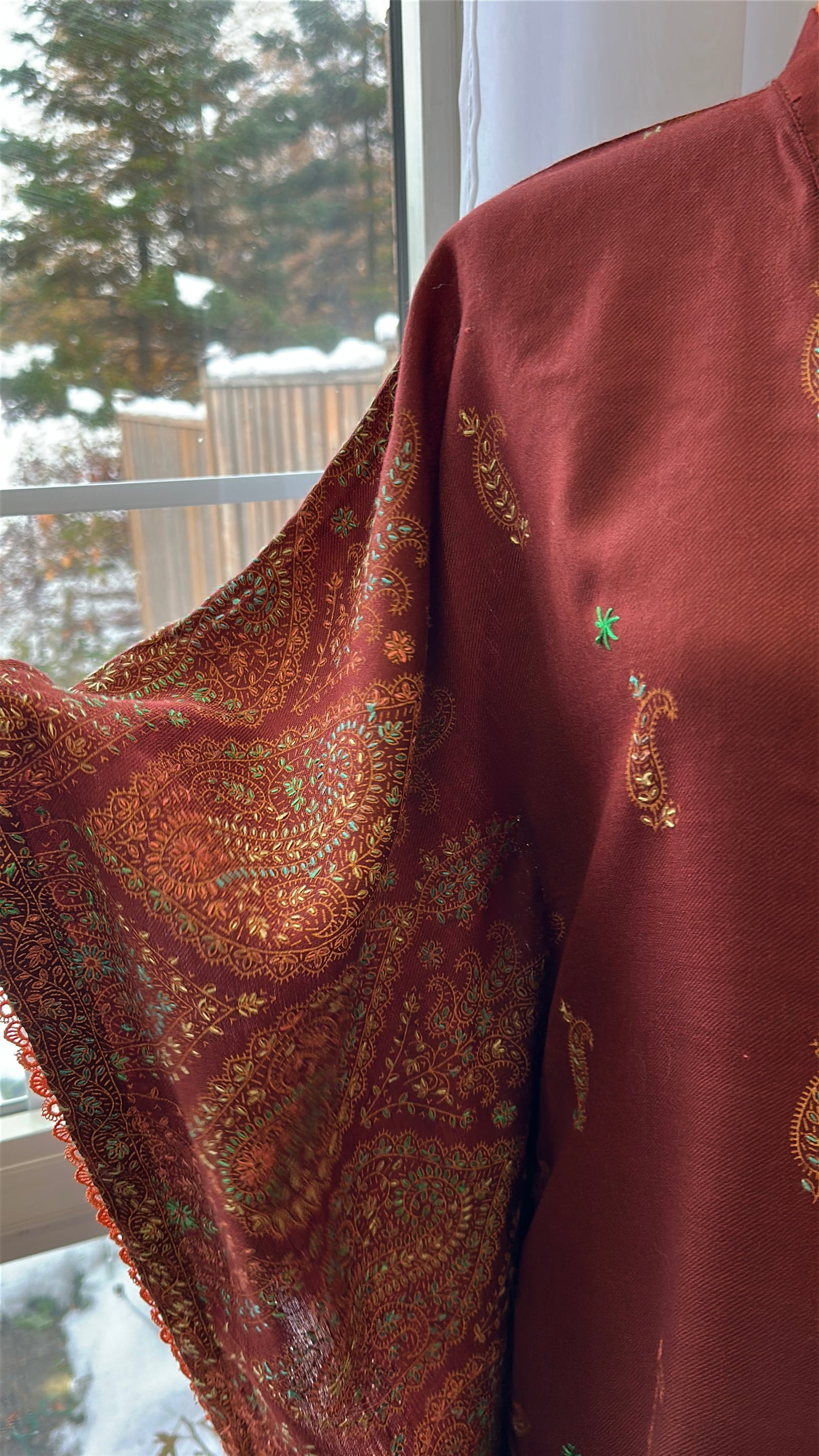 Gulnaar-e-Russet – KalamKari Shawl Kaftan