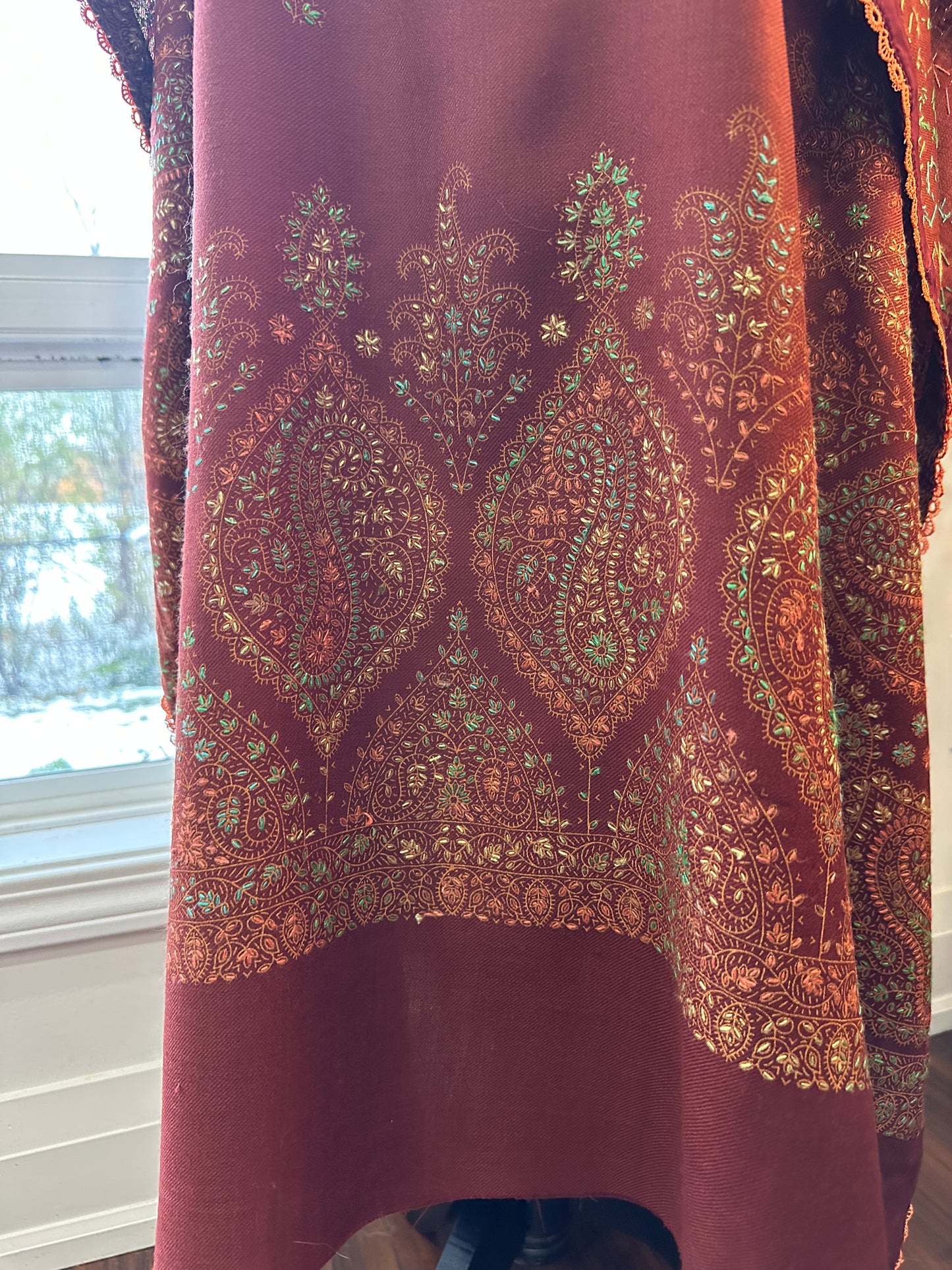 Gulnaar-e-Russet – KalamKari Shawl Kaftan