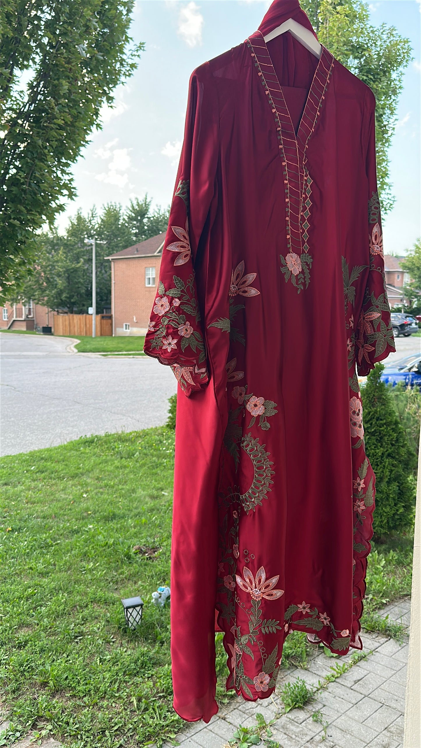 Zarveen Garnet — Deep Red Silk Kaftan Set