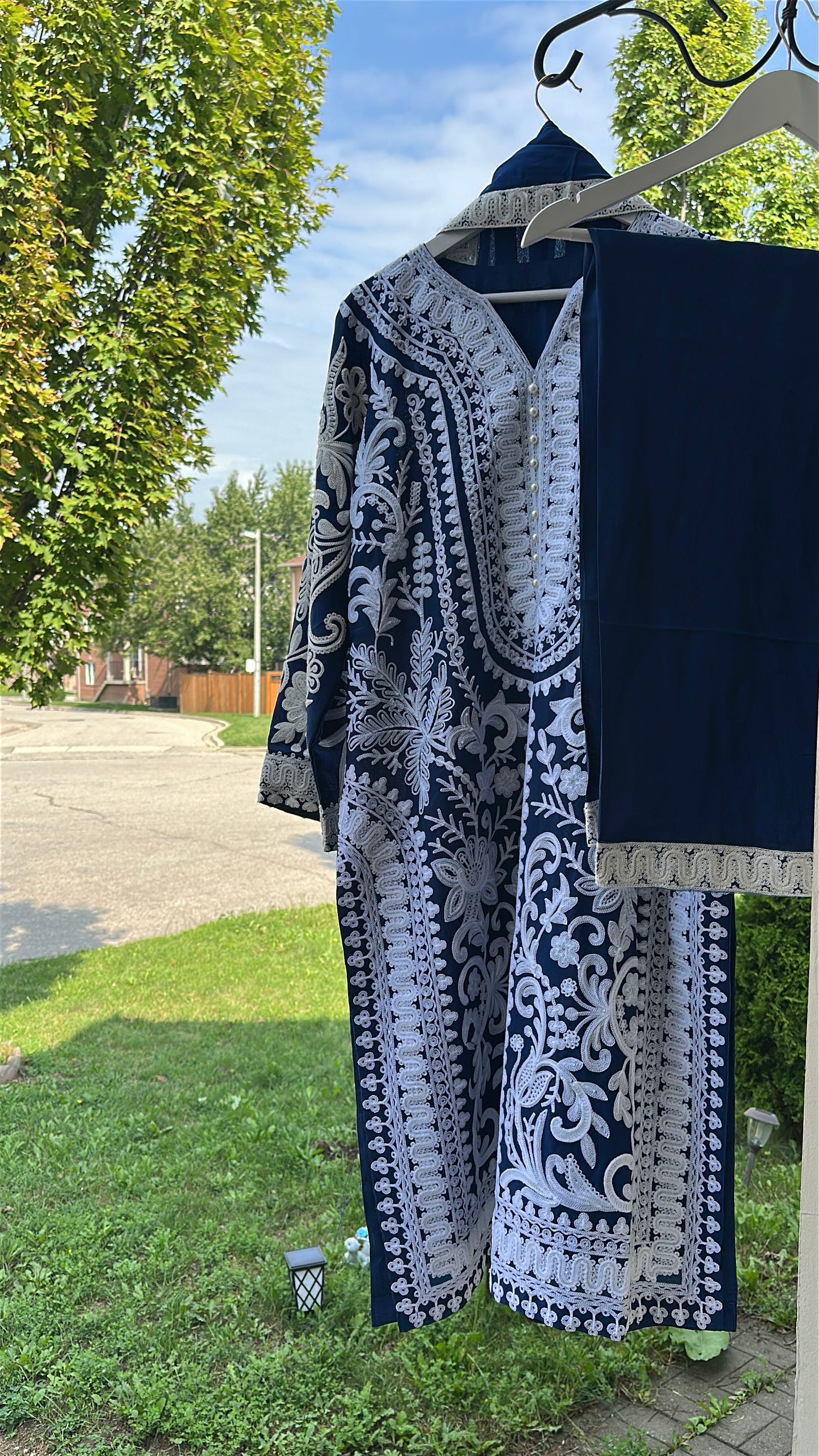 Midnight Ivory — Embroidered Chiffon Three-Piece Set