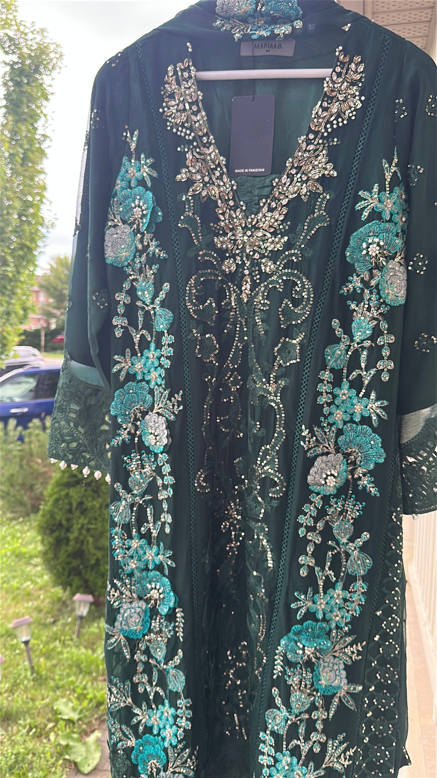 Midnight Emerald Élan — Luxury Embellished Chiffon 3-Piece Set