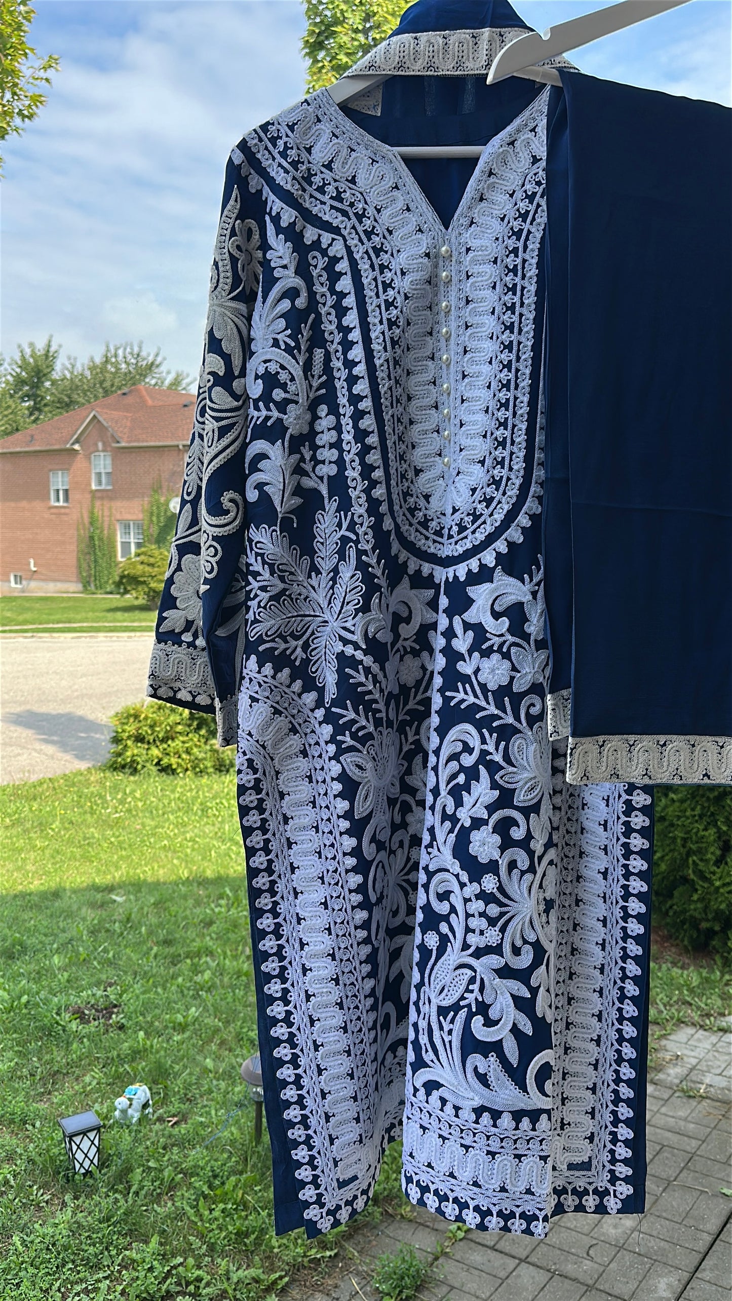 Midnight Ivory — Embroidered Chiffon Three-Piece Set