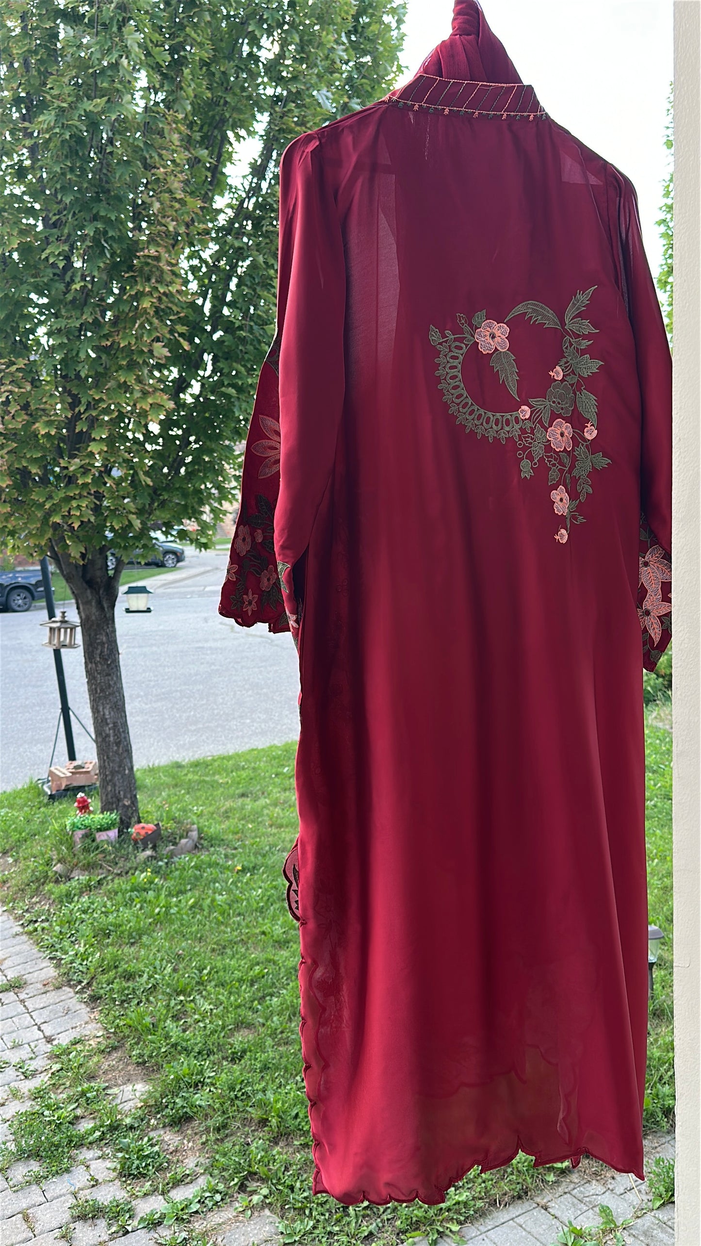 Zarveen Garnet — Deep Red Silk Kaftan Set