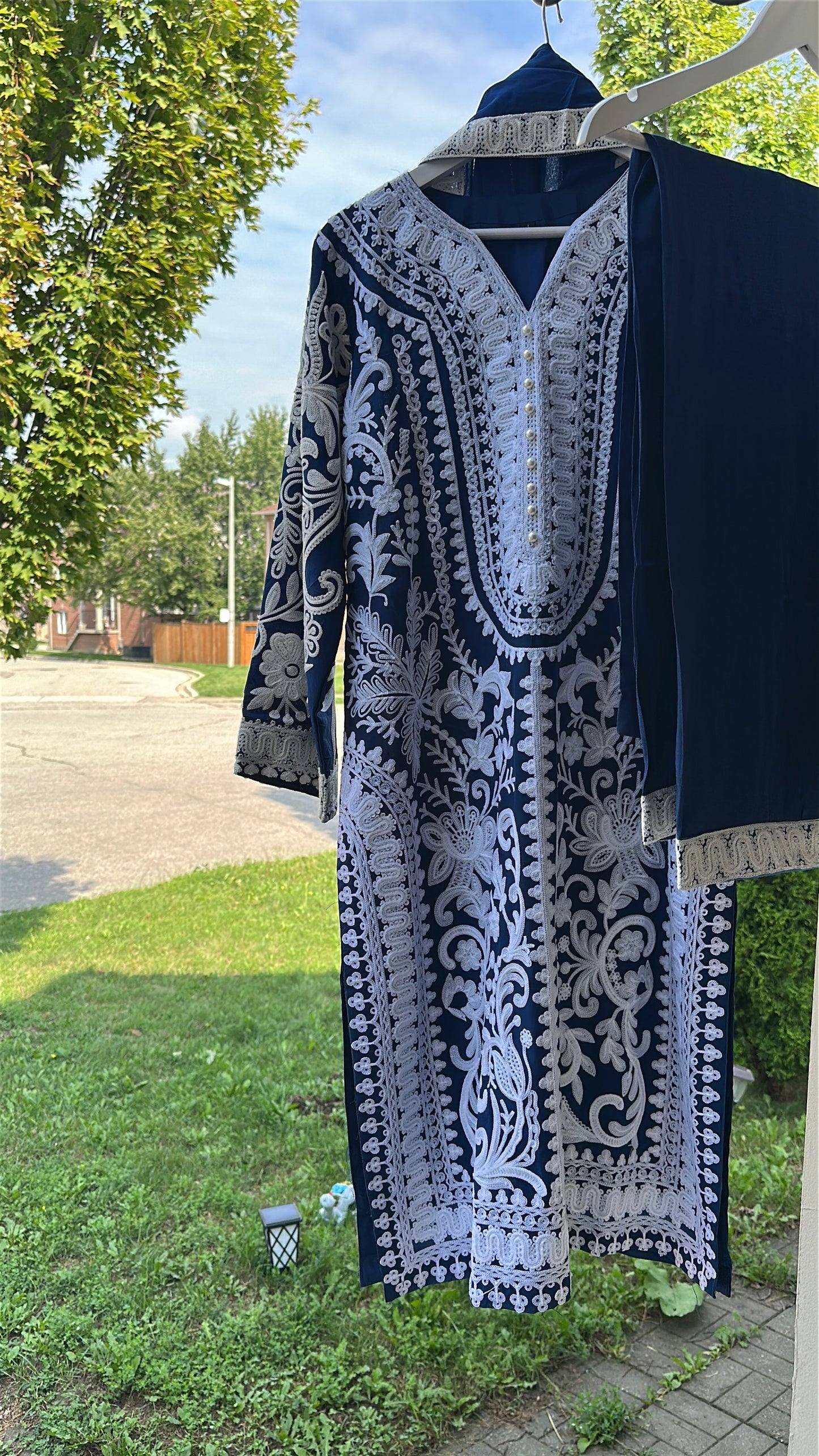 Midnight Ivory — Embroidered Chiffon Three-Piece Set