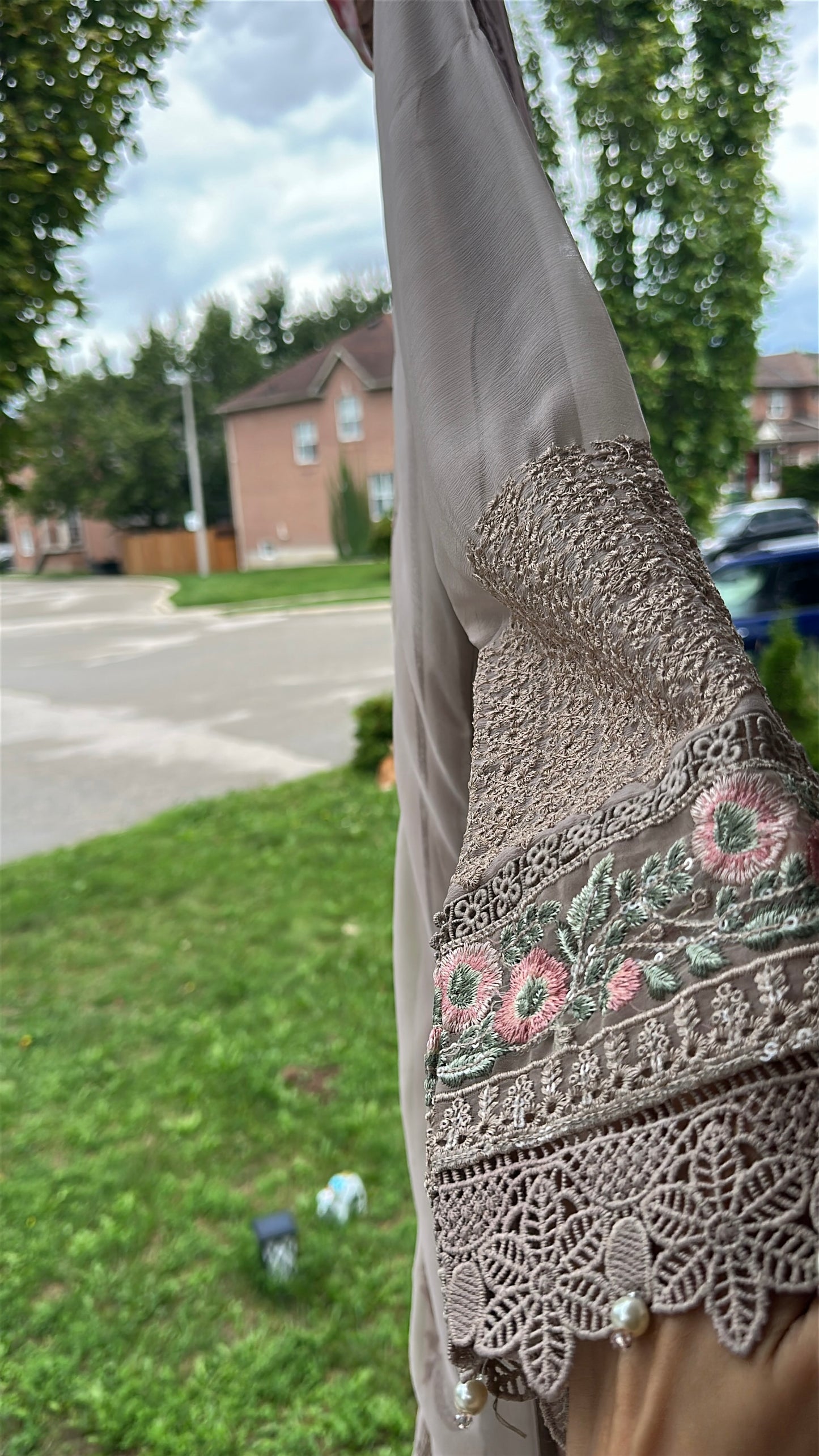 Mink Taupe Rosé Élan — Embroidered Chiffon 3-Piece Set