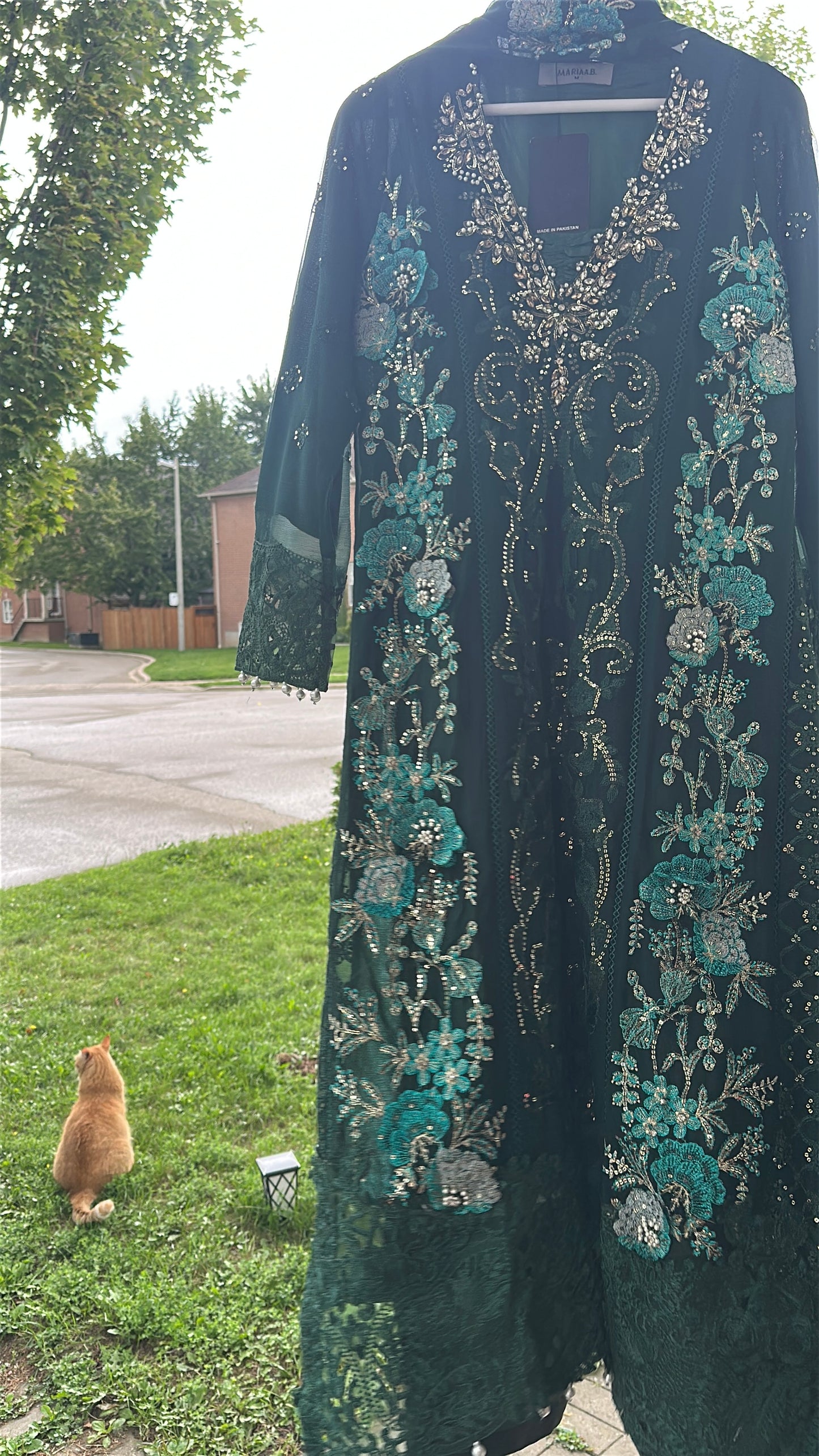 Midnight Emerald Élan — Luxury Embellished Chiffon 3-Piece Set
