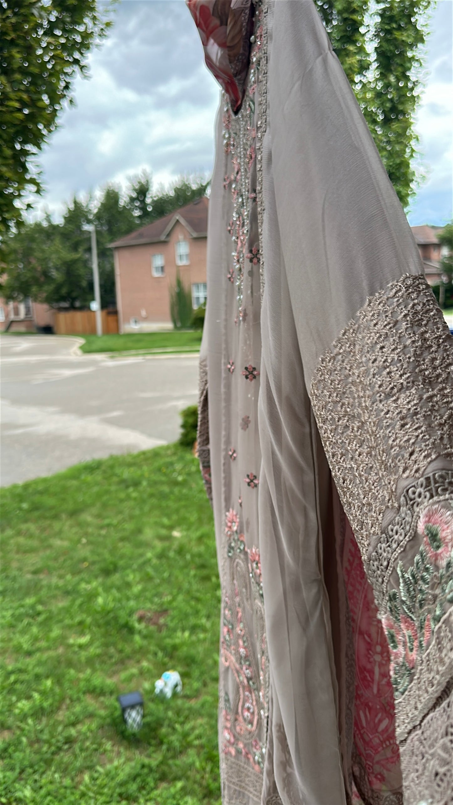Mink Taupe Rosé Élan — Embroidered Chiffon 3-Piece Set