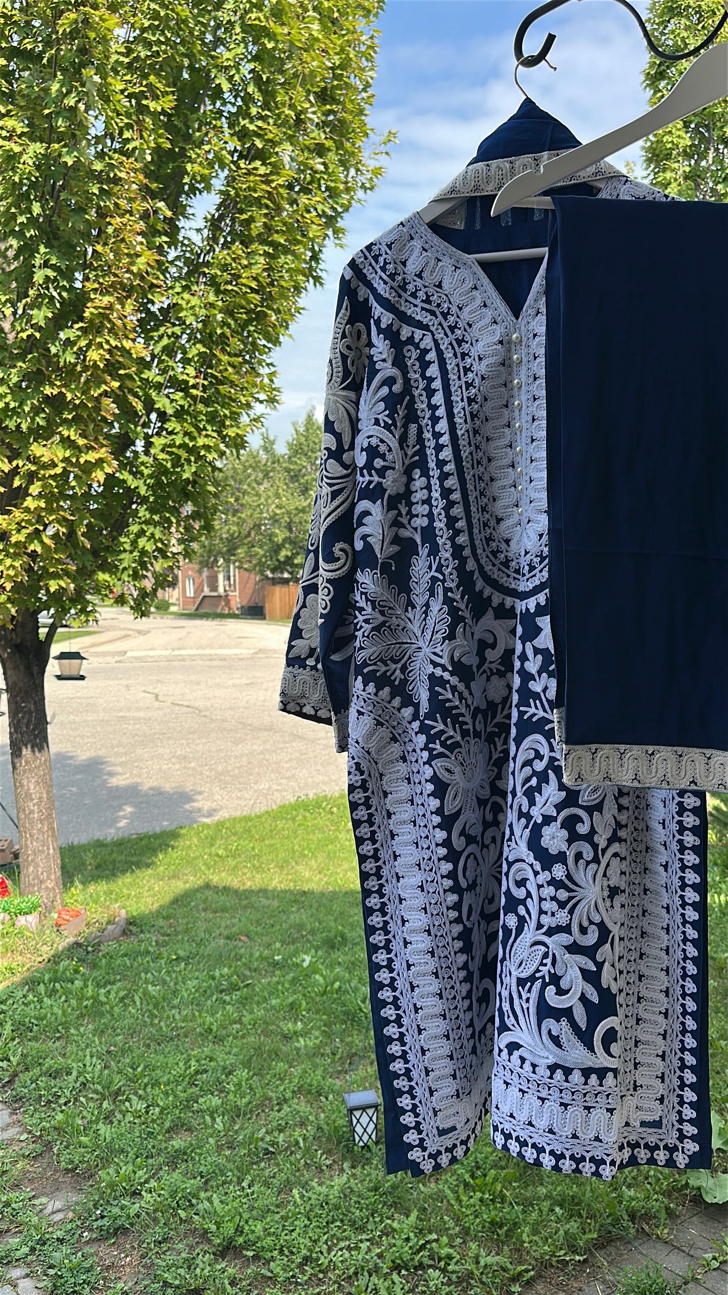 Midnight Ivory — Embroidered Chiffon Three-Piece Set
