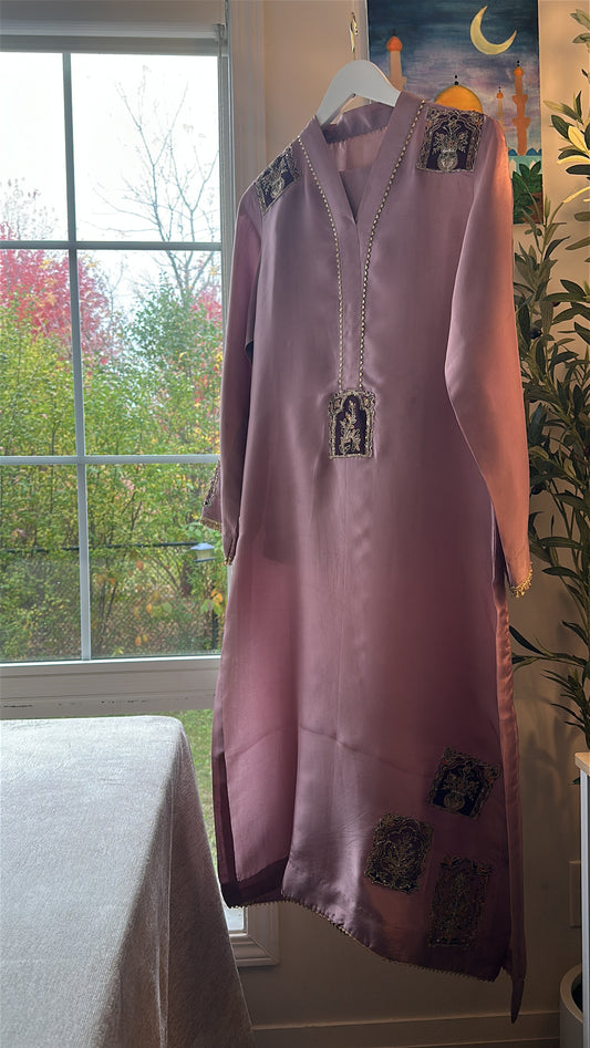 Dusk Rose - Hand-Embroidered Silk Co-ord Set