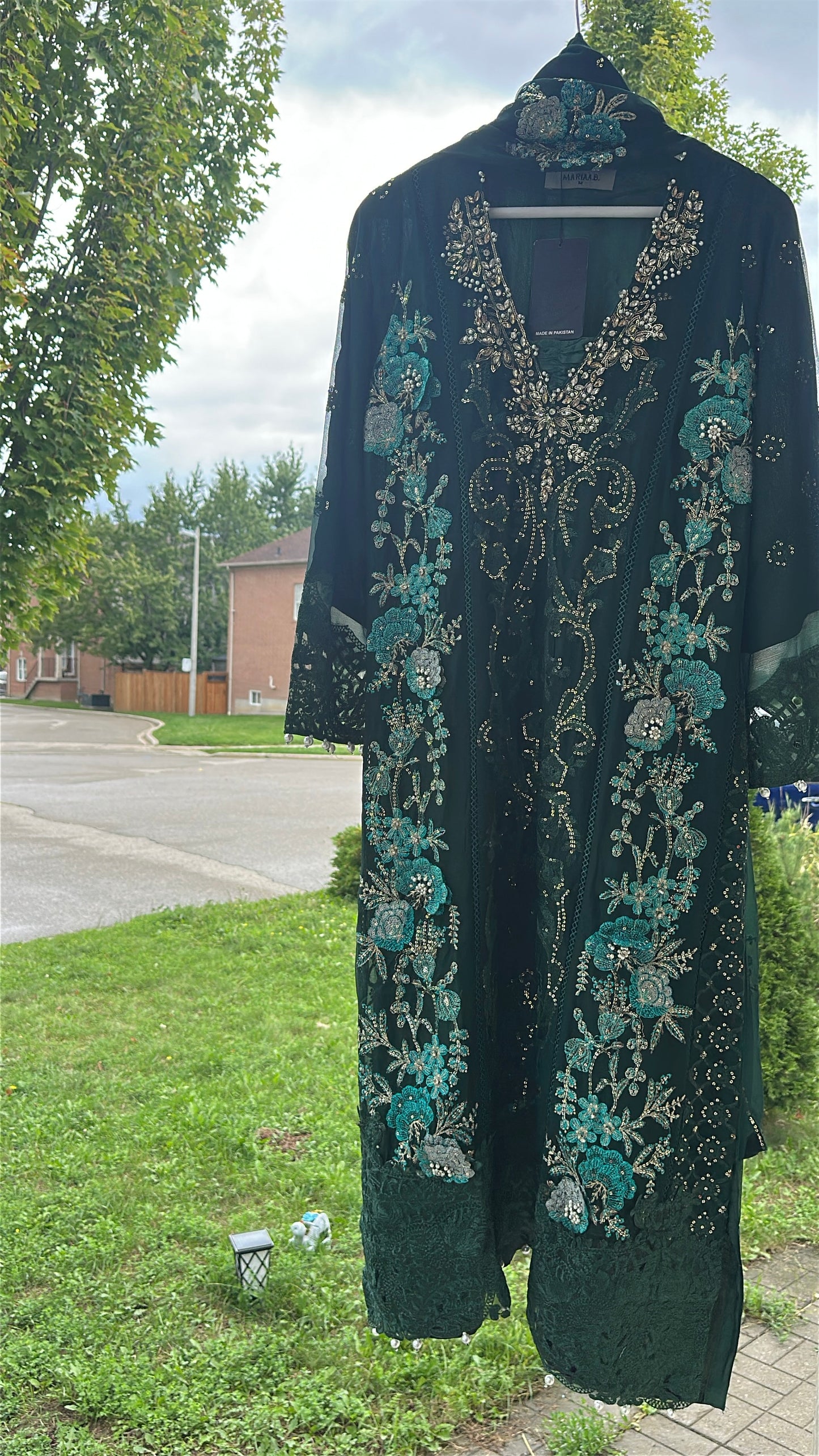 Midnight Emerald Élan — Luxury Embellished Chiffon 3-Piece Set