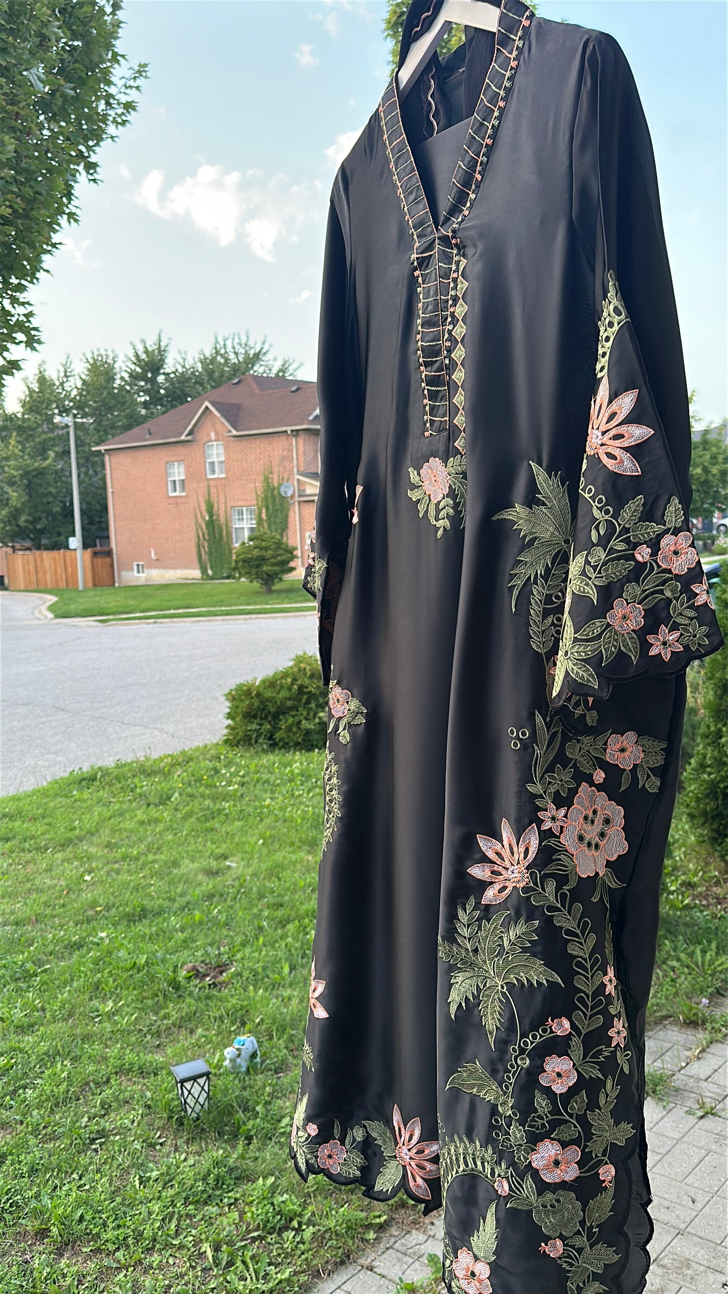 Zarveen Noir — Black Silk Embroidered Kaftan Set