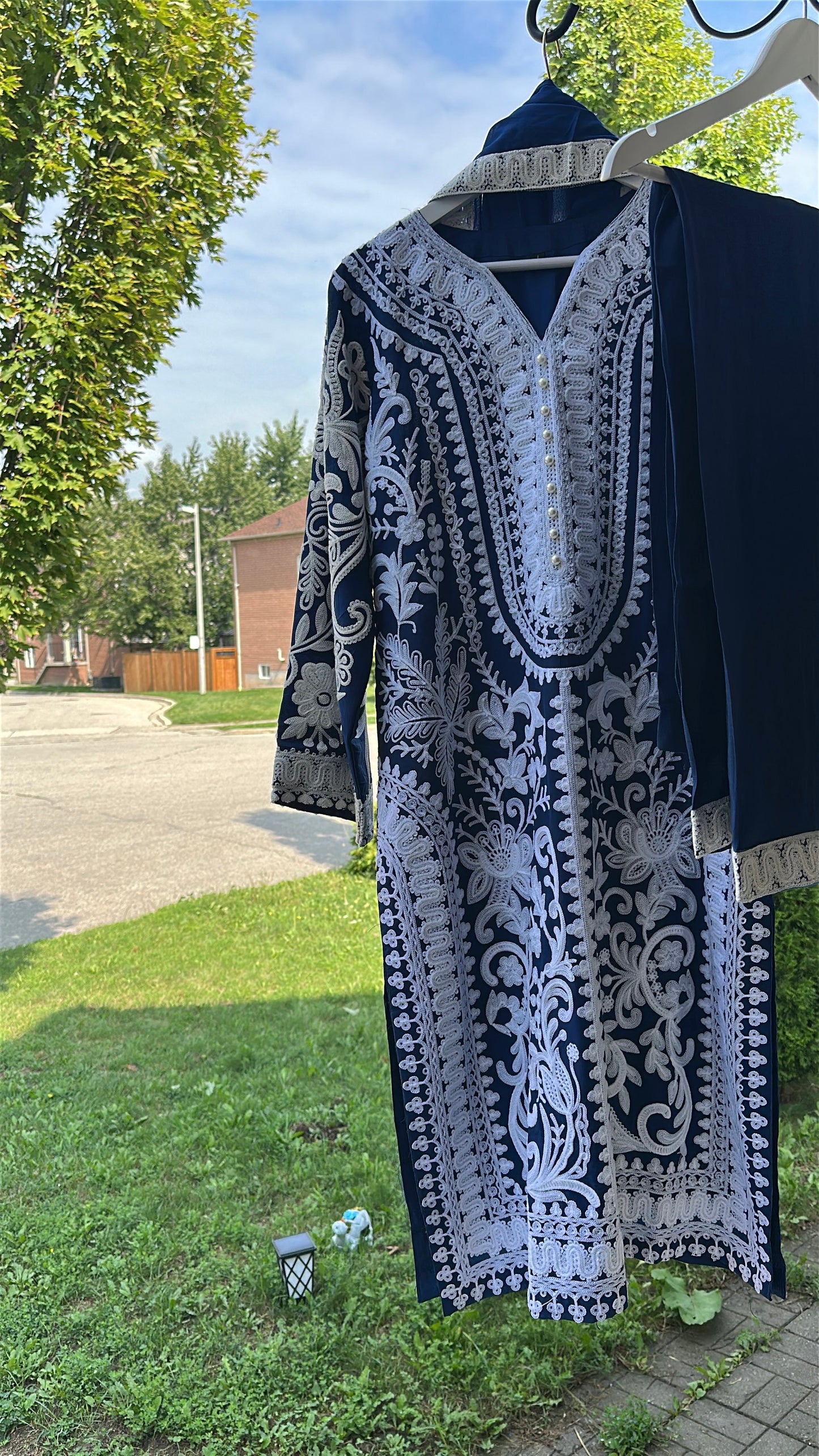 Midnight Ivory — Embroidered Chiffon Three-Piece Set