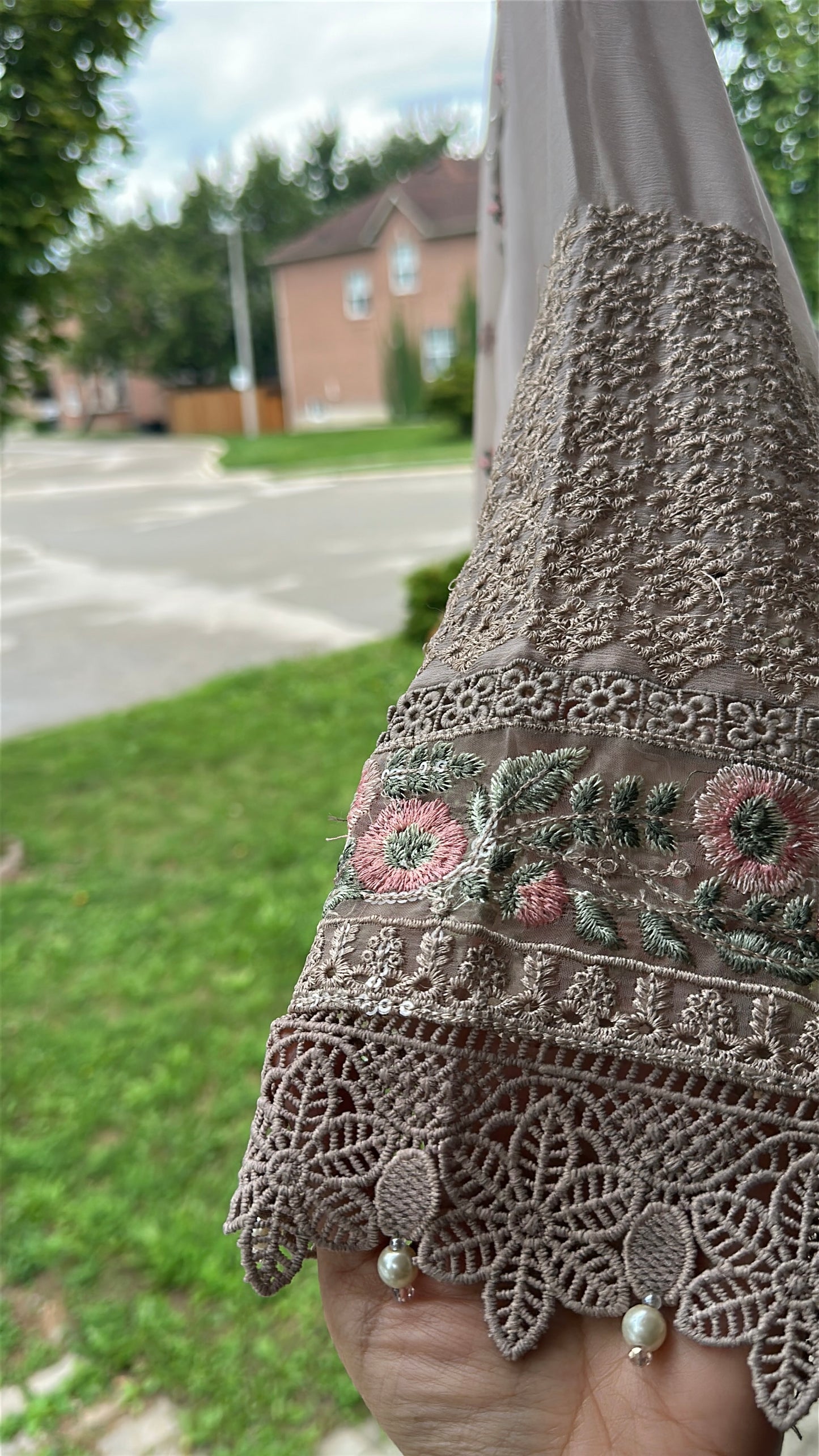 Mink Taupe Rosé Élan — Embroidered Chiffon 3-Piece Set