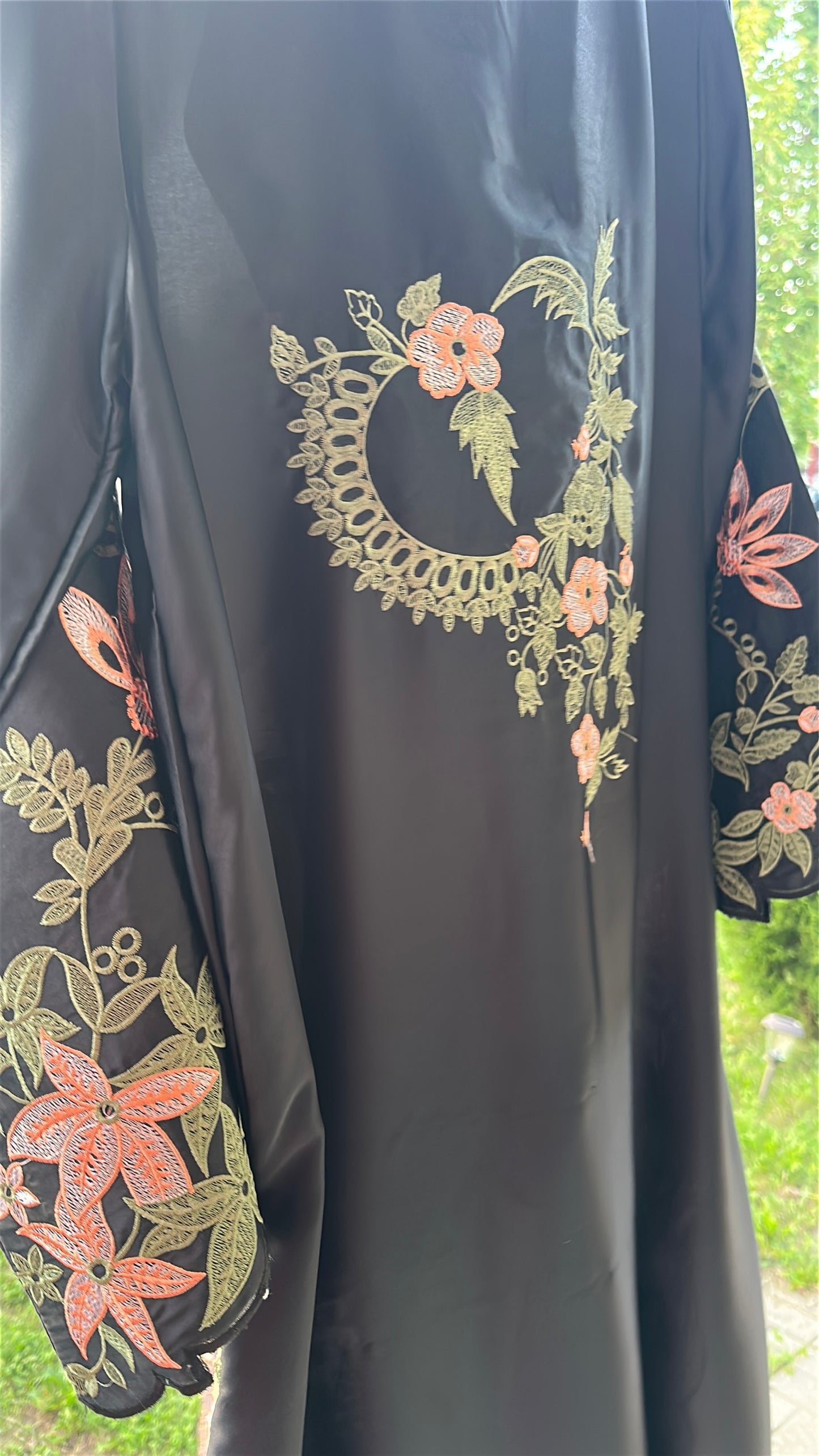 Zarveen Noir — Black Silk Embroidered Kaftan Set