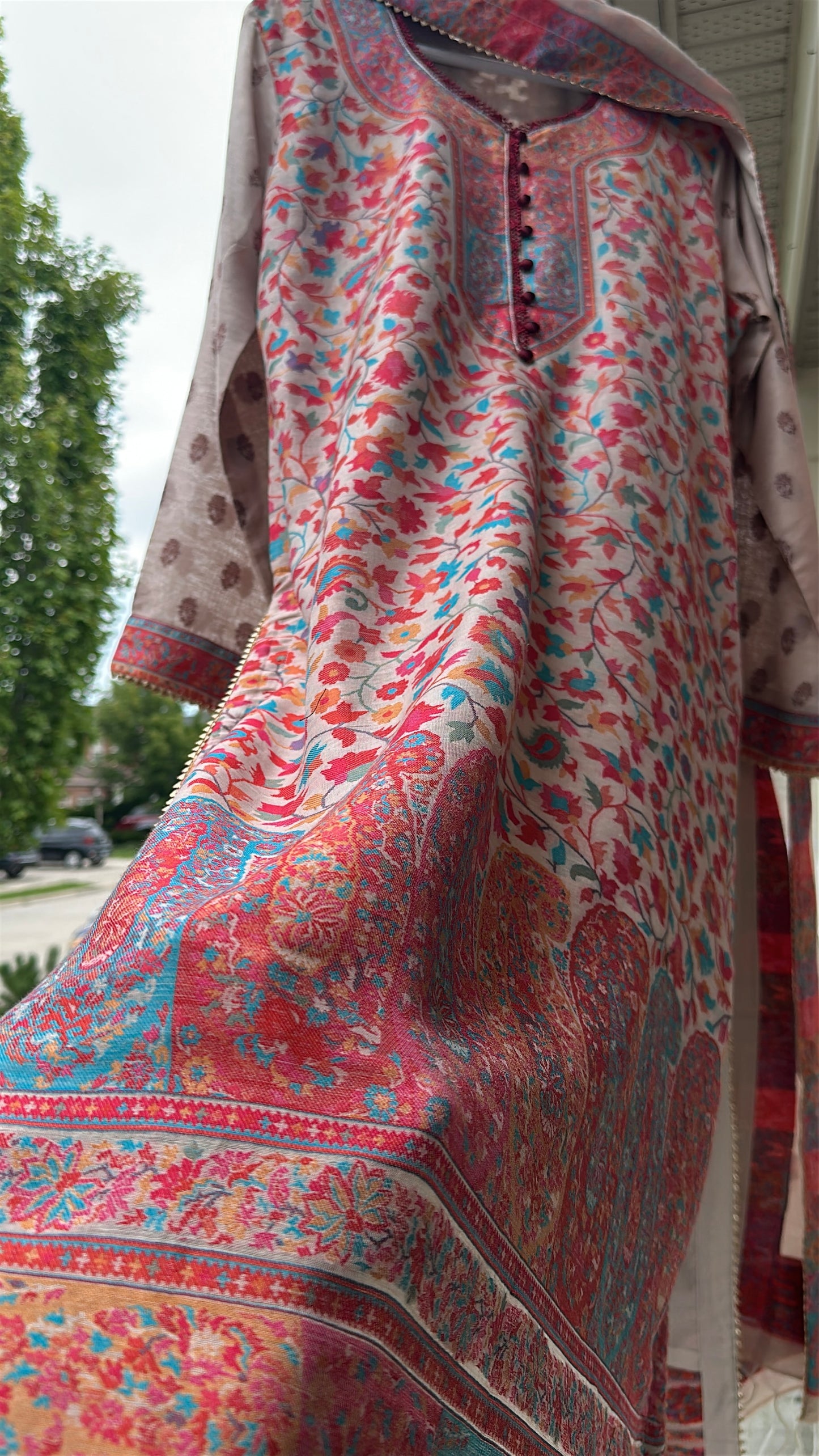 Naqsh-e-Kashmir — Kalamkari Heritage Pashmina Three-Piece Set