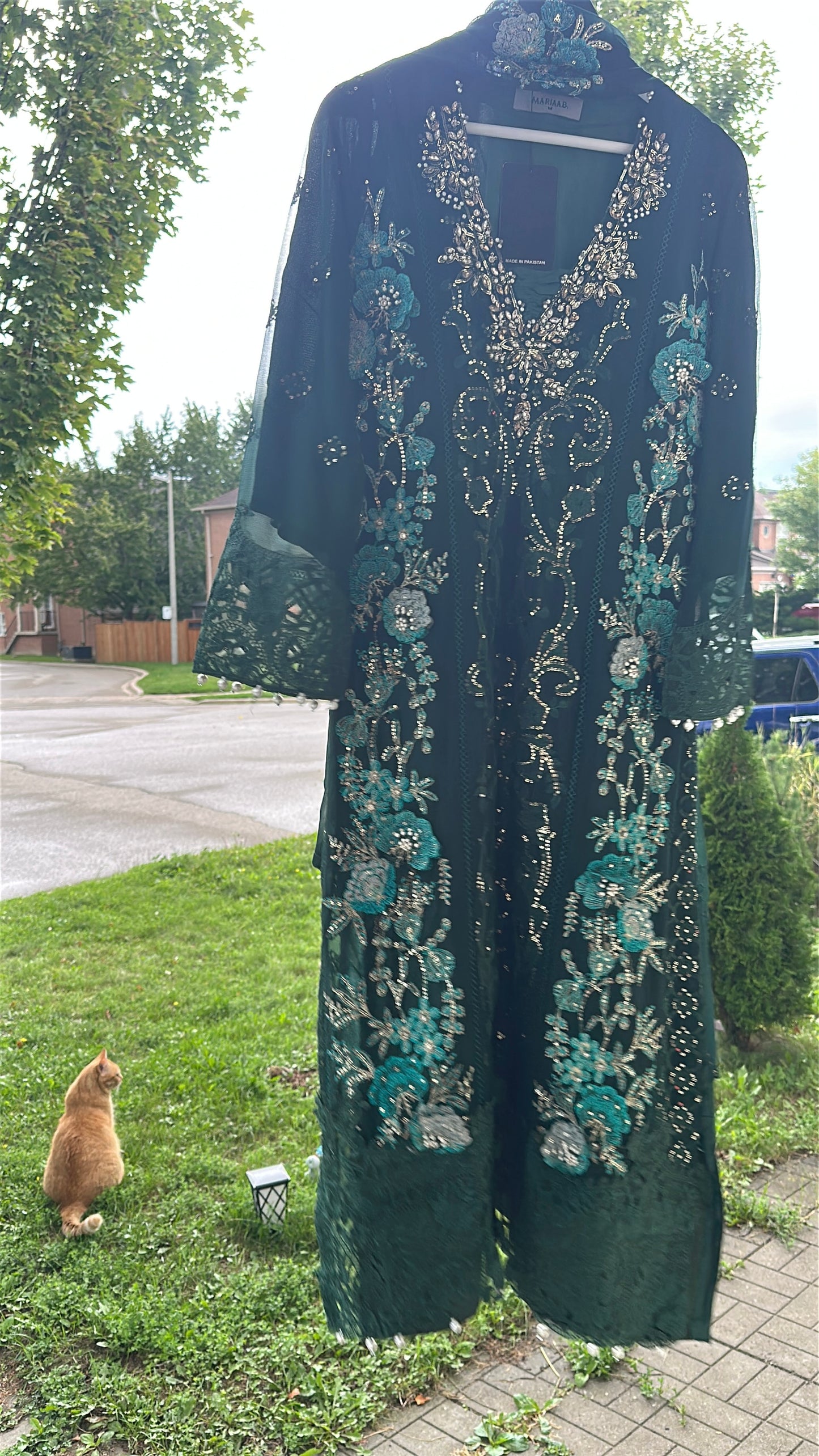 Midnight Emerald Élan — Luxury Embellished Chiffon 3-Piece Set