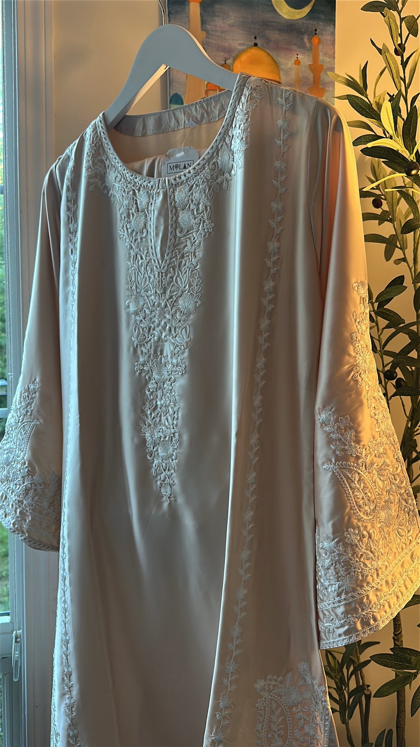 Mink Ivory Élan — Embroidered Silk 2-Piece Set