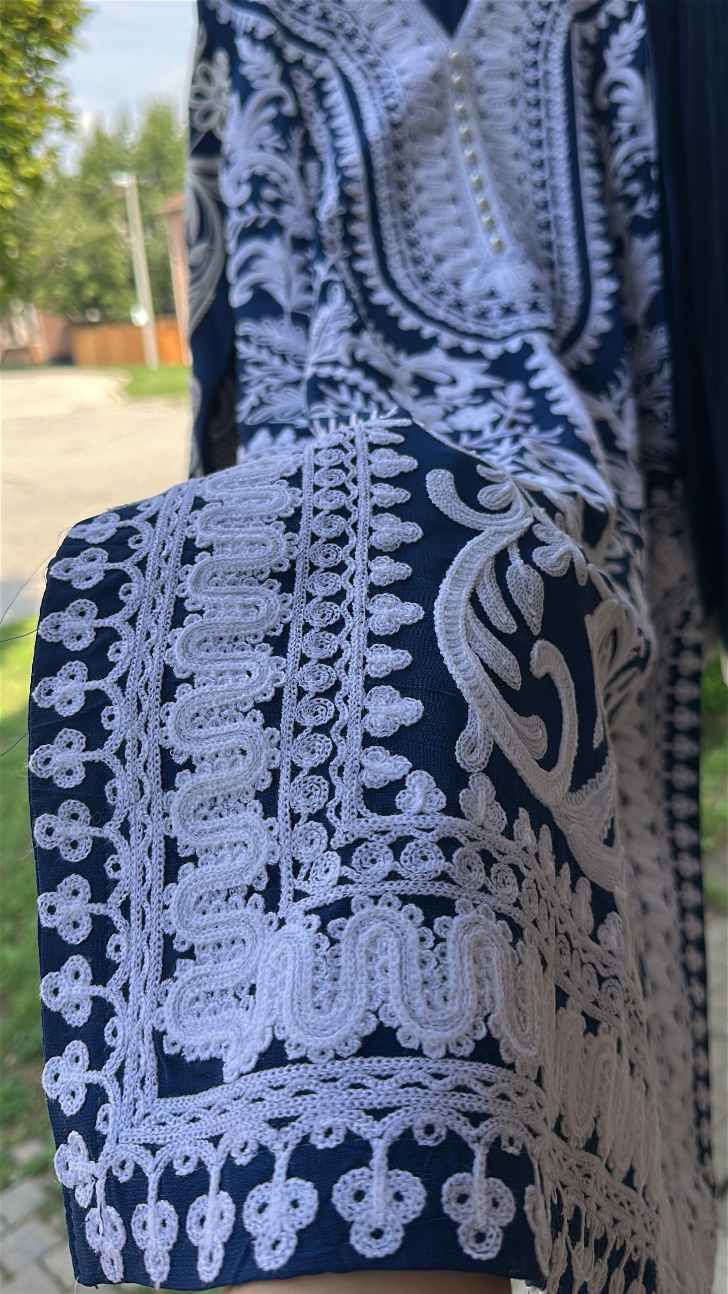 Midnight Ivory — Embroidered Chiffon Three-Piece Set