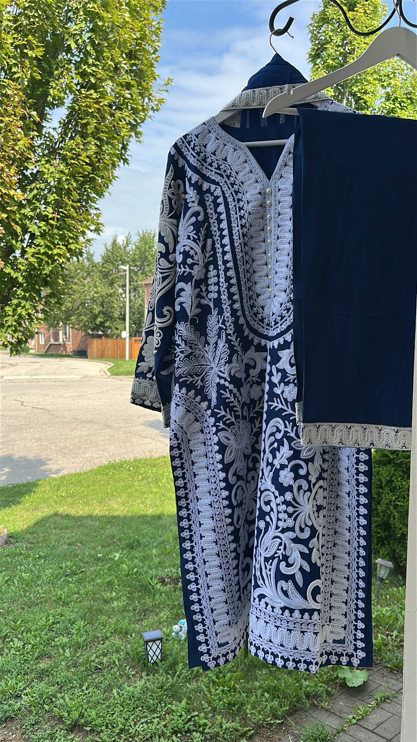 Midnight Ivory — Embroidered Chiffon Three-Piece Set