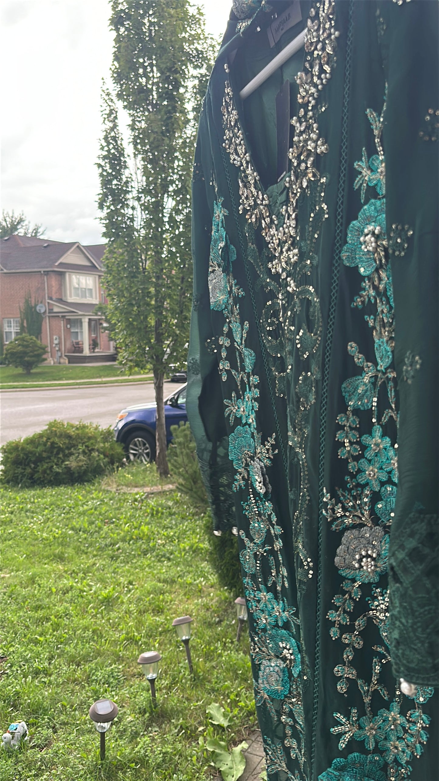 Midnight Emerald Élan — Luxury Embellished Chiffon 3-Piece Set