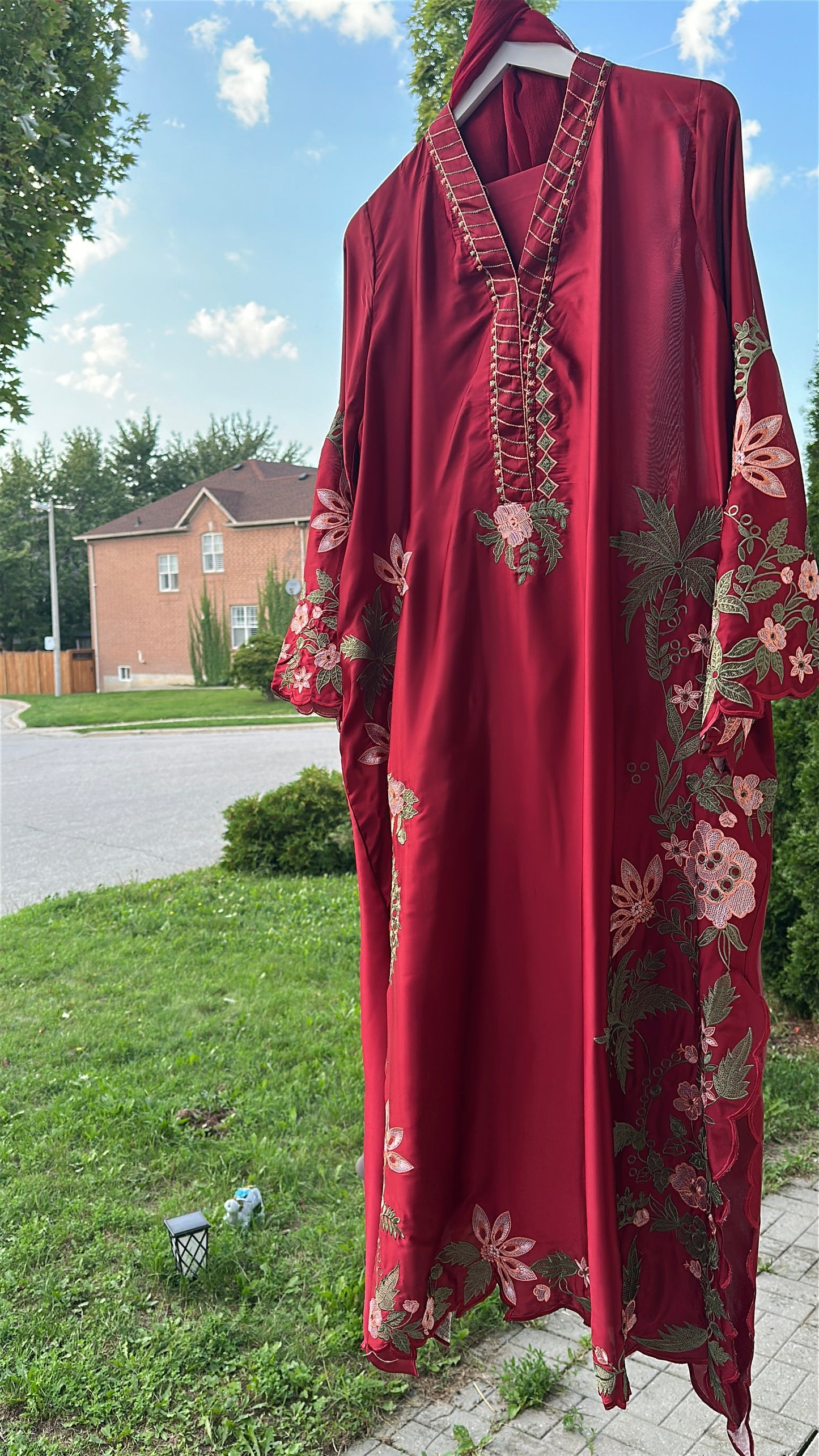 Zarveen Garnet — Deep Red Silk Kaftan Set
